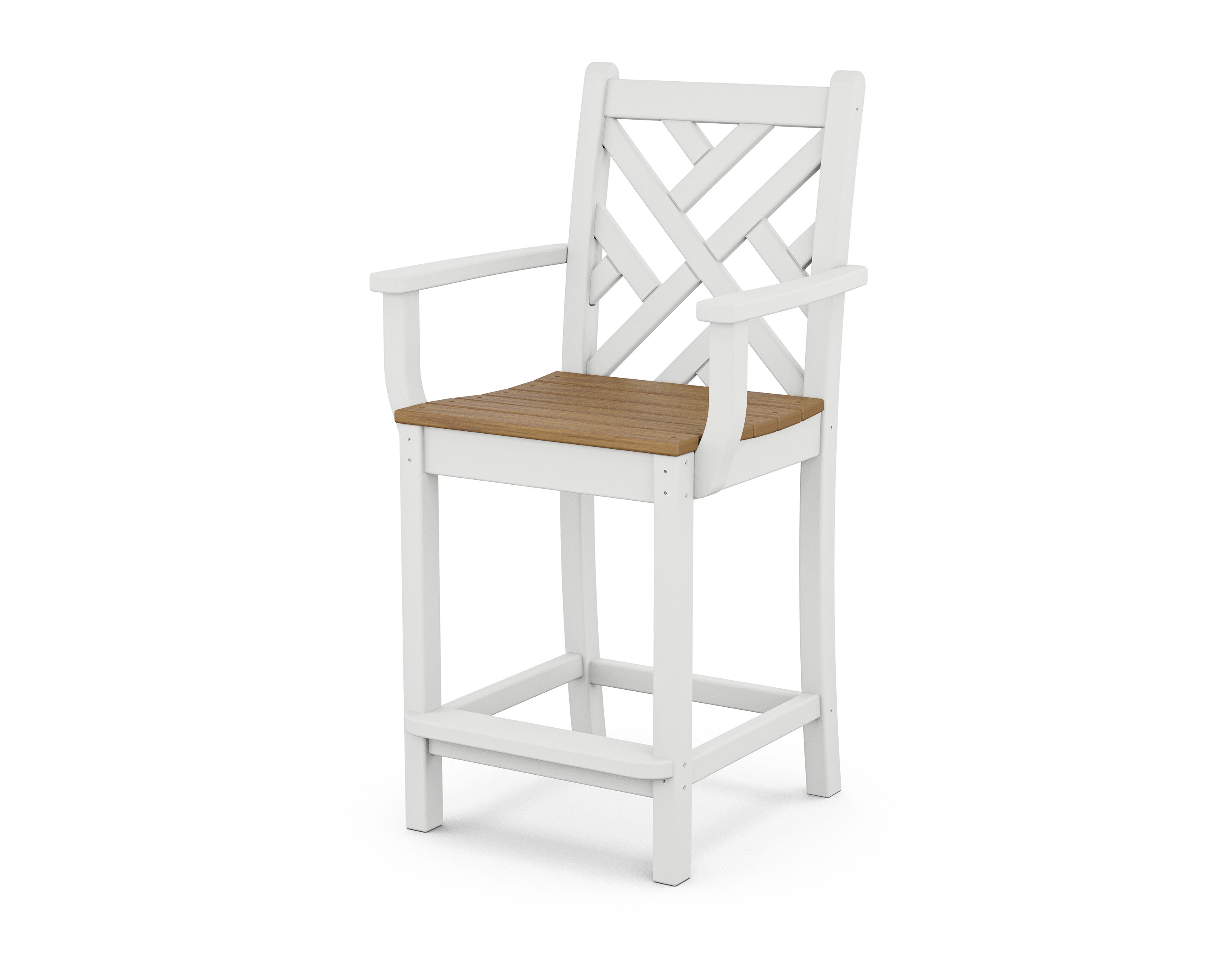 Chippendale Counter Arm Chair in White / Natural