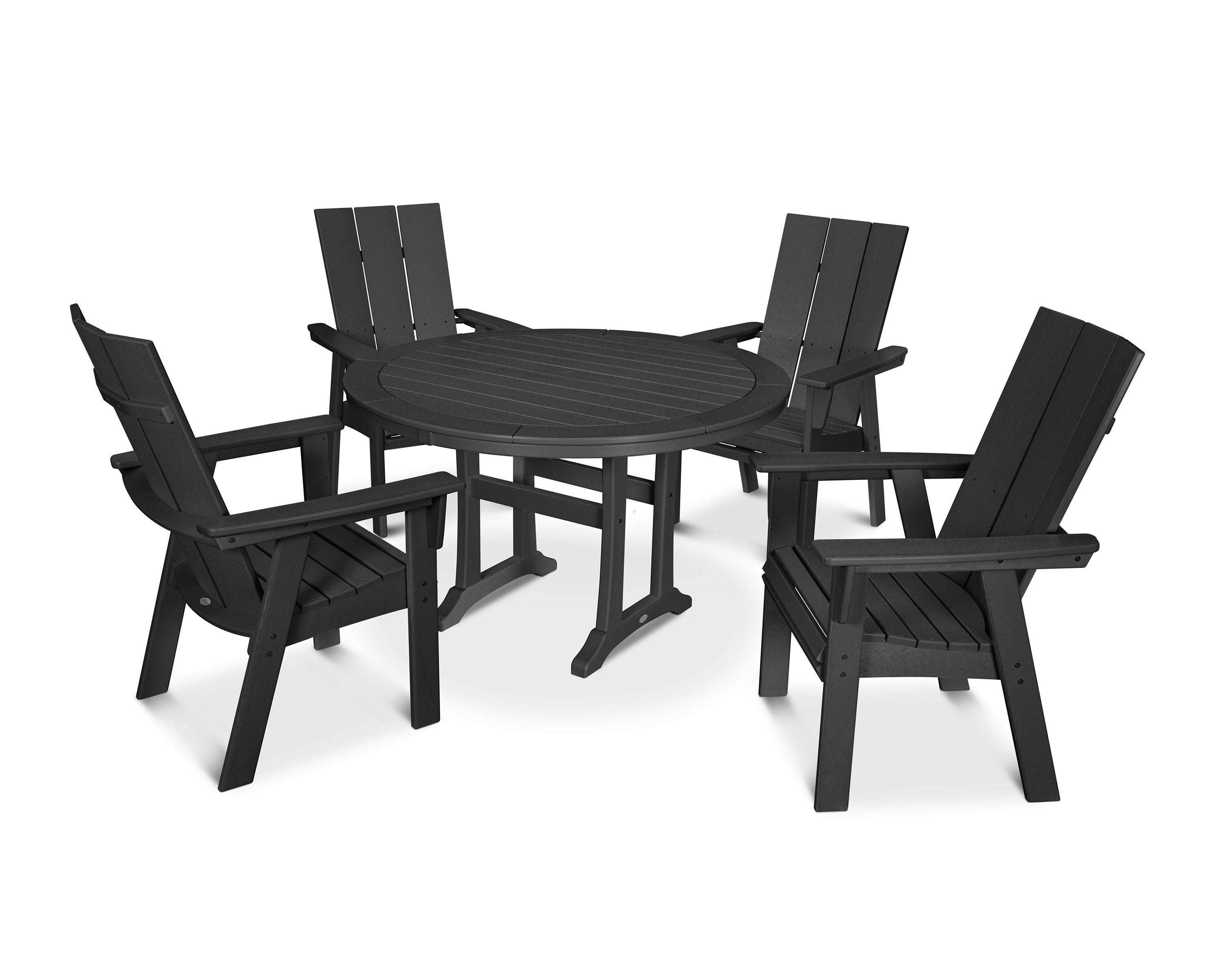 Modern Curveback Adirondack 5-Piece Nautical Trestle Dining Set in Black
