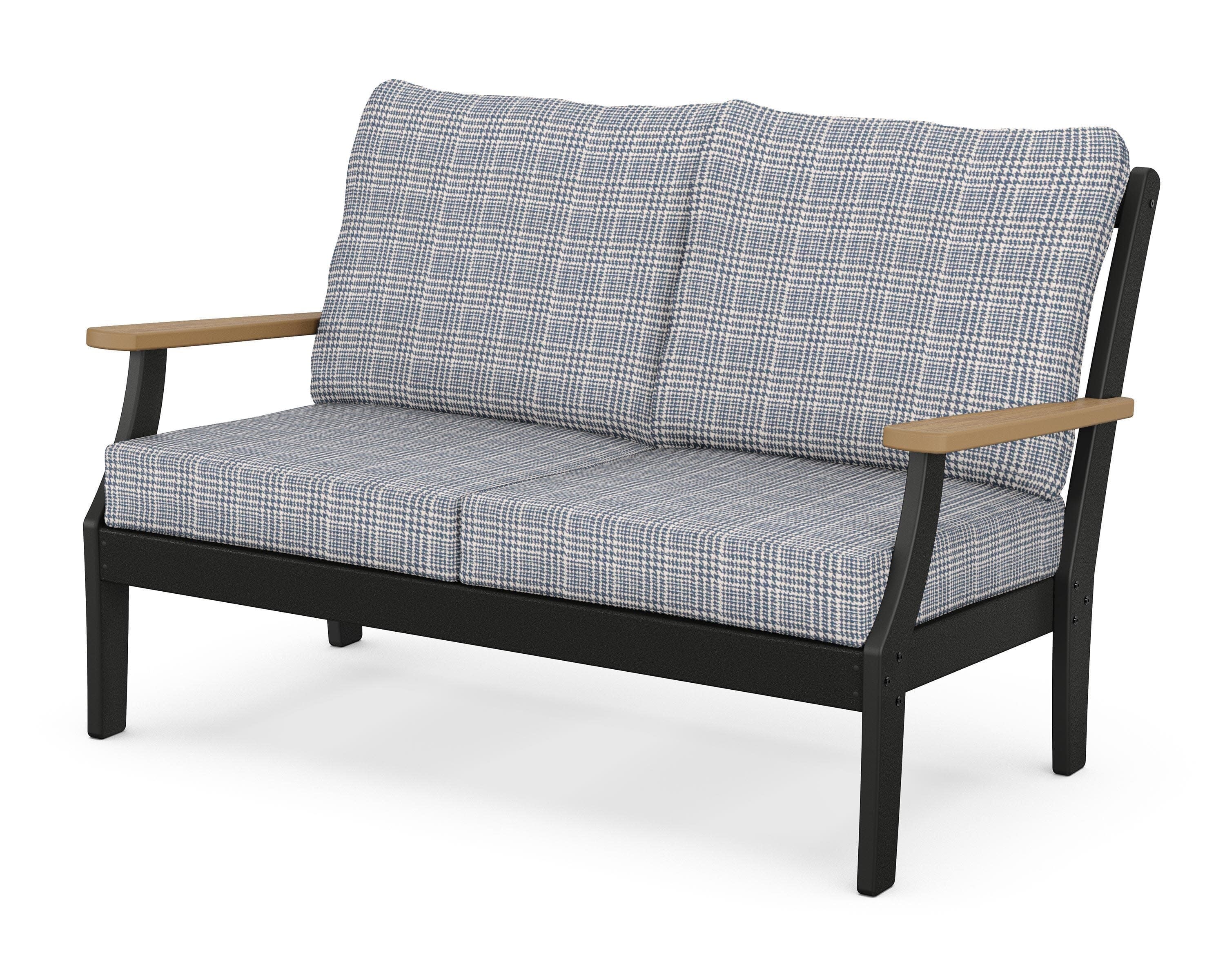 Braxton Deep Seating Loveseat in Black / Natural / Houndstooth Sky Blue