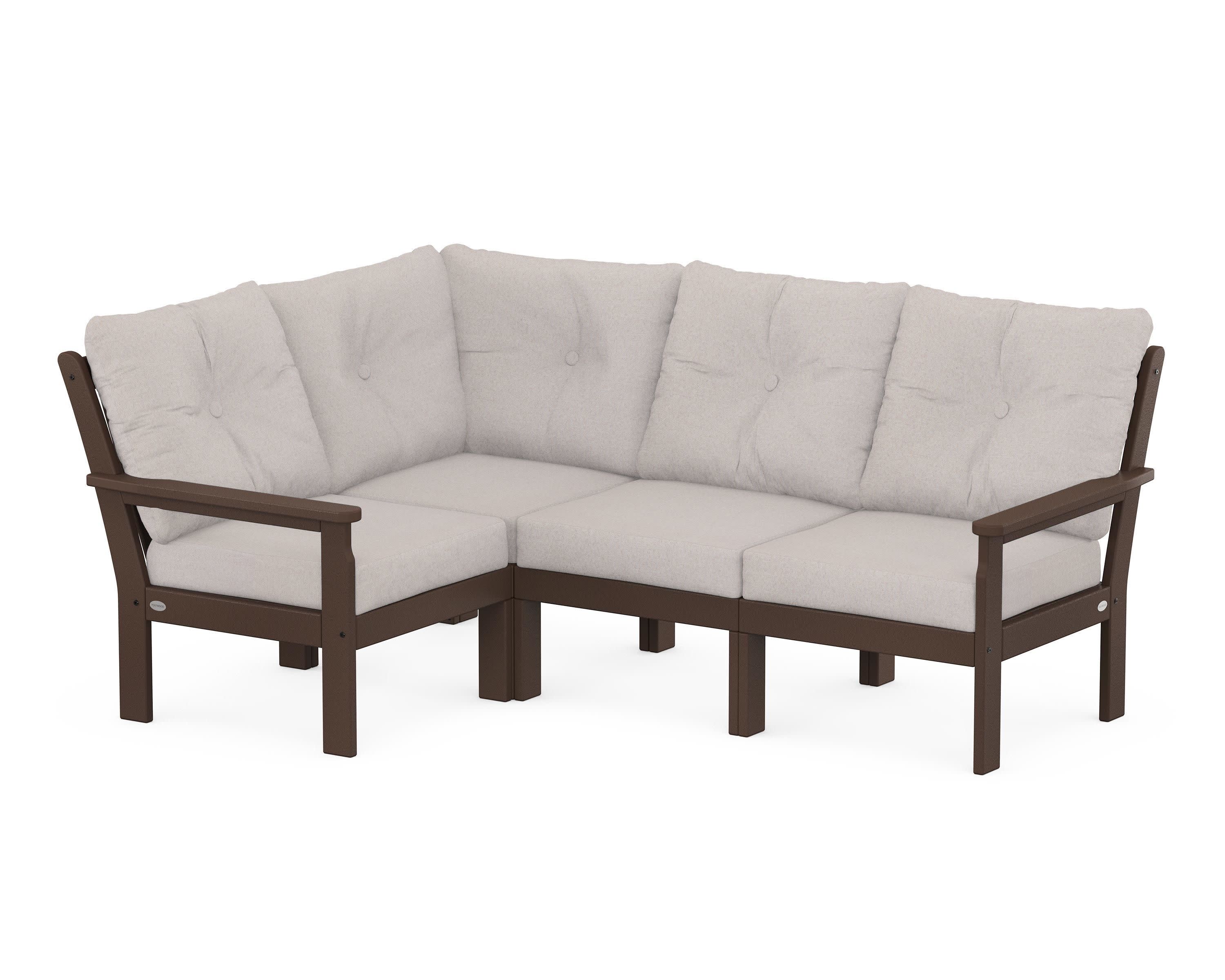 Vineyard 4-Piece Sectional in Mahogany / Dune Burlap