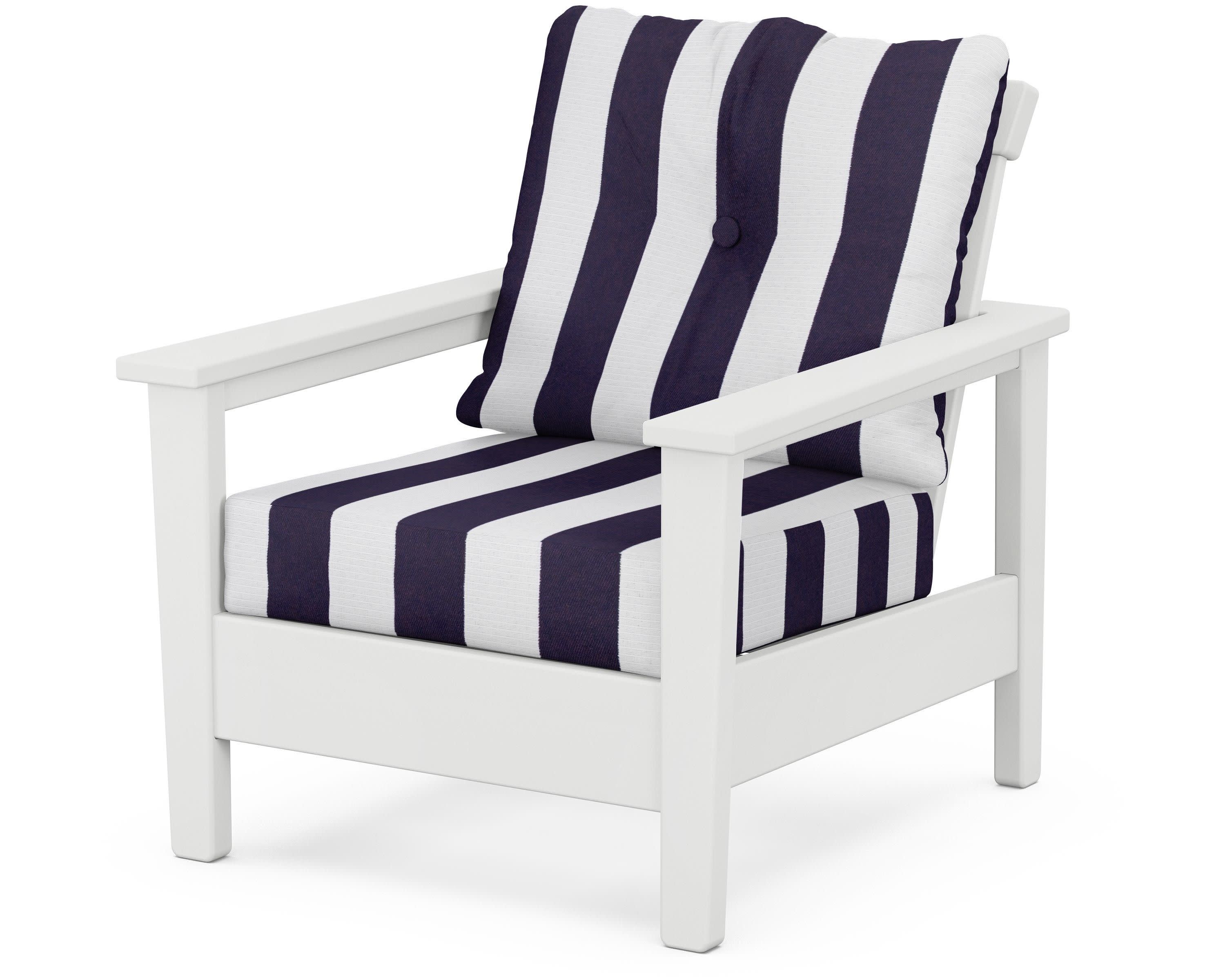 Prescott Deep Seating Chair in White / Cabana Stripe Navy