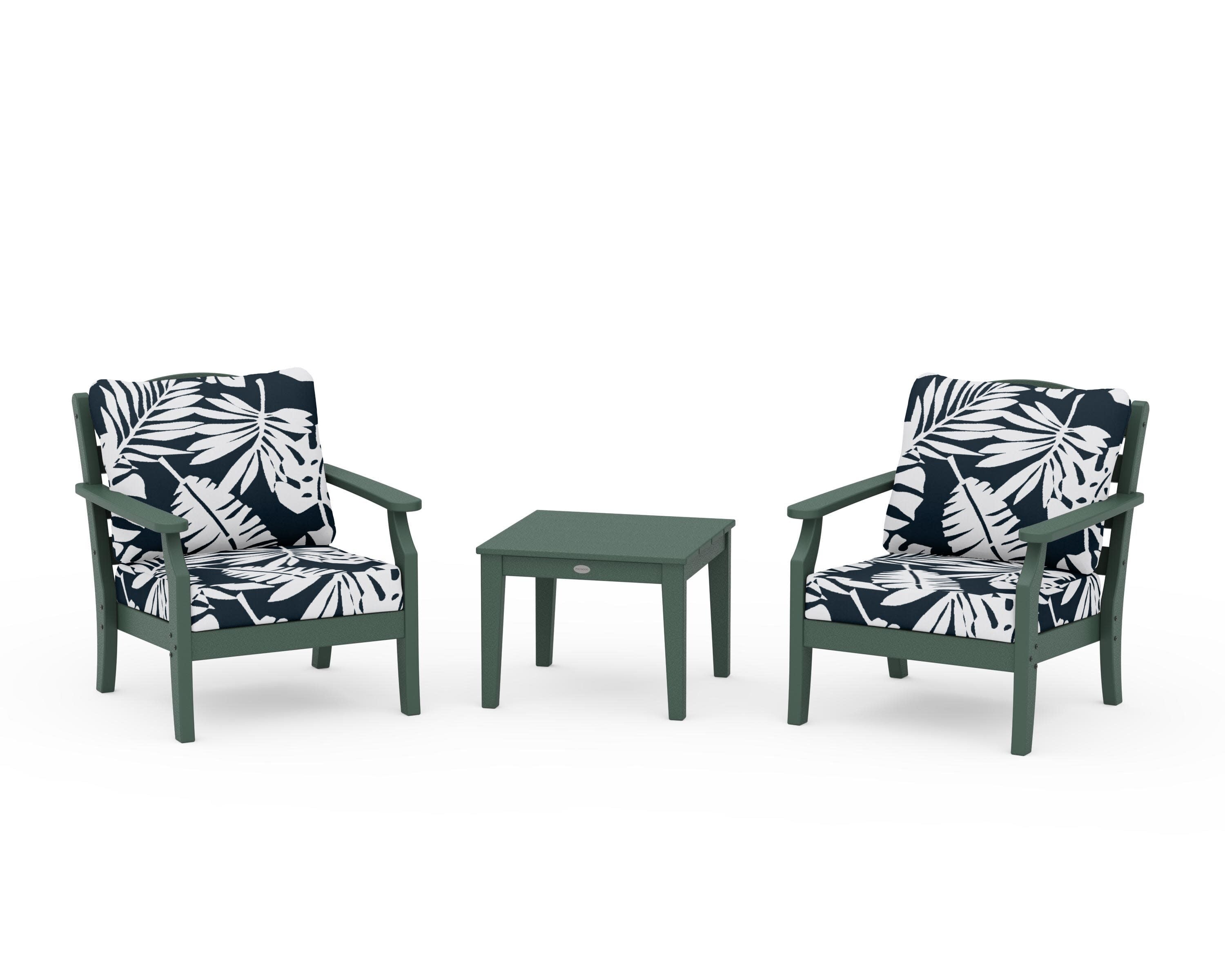 Savannah 3-Piece Deep Seating Set in Green / Leaf Marine Indigo