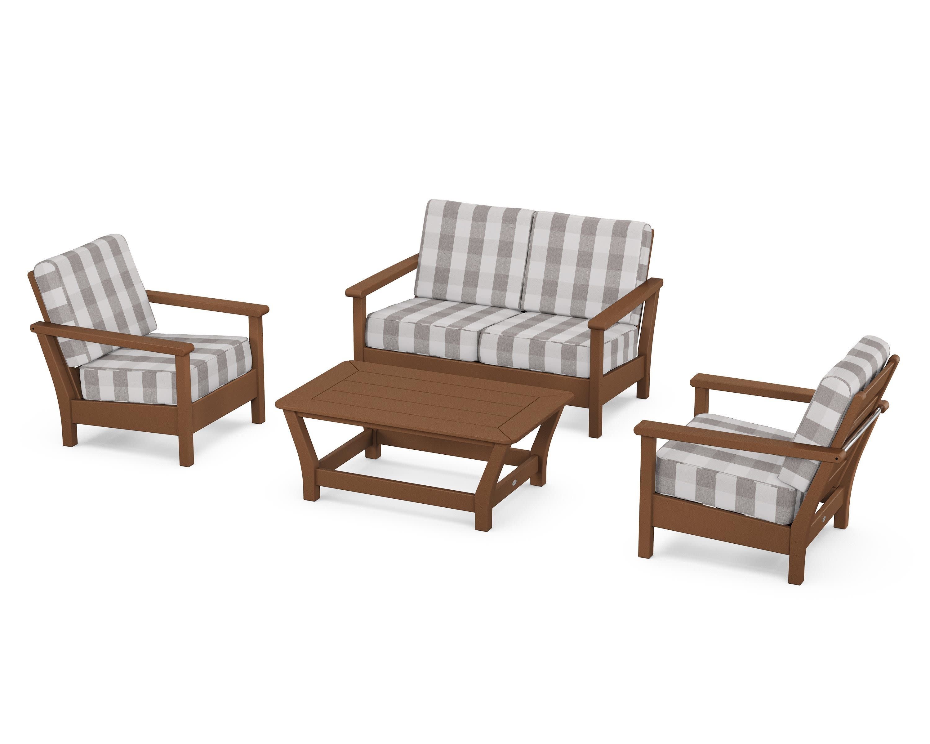 Harbour 4-Piece Deep Seating Set in Teak / Buffalo Plaid Grey Mist