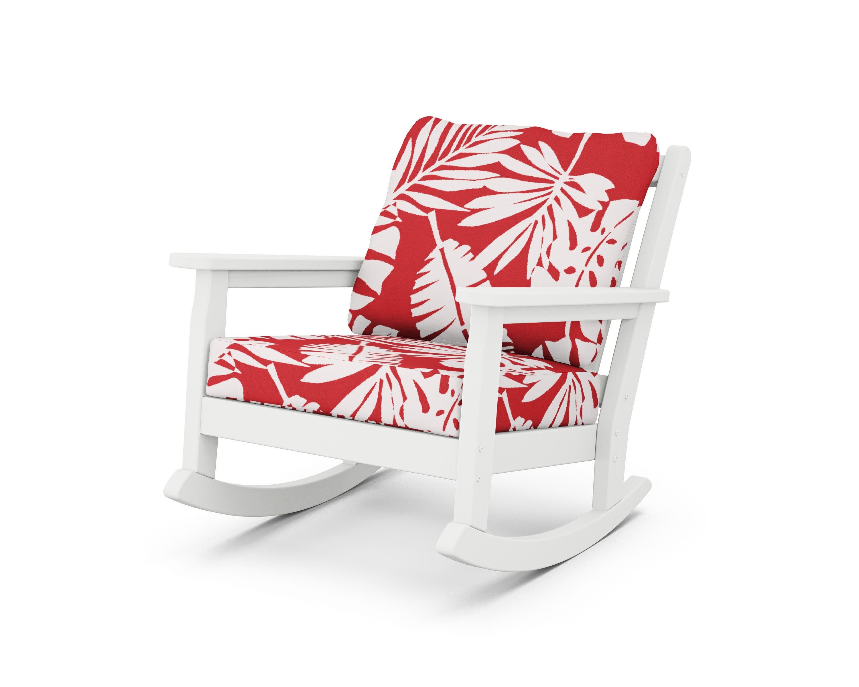 Chippendale Deep Seating Rocking Chair in White / Leaf Crimson
