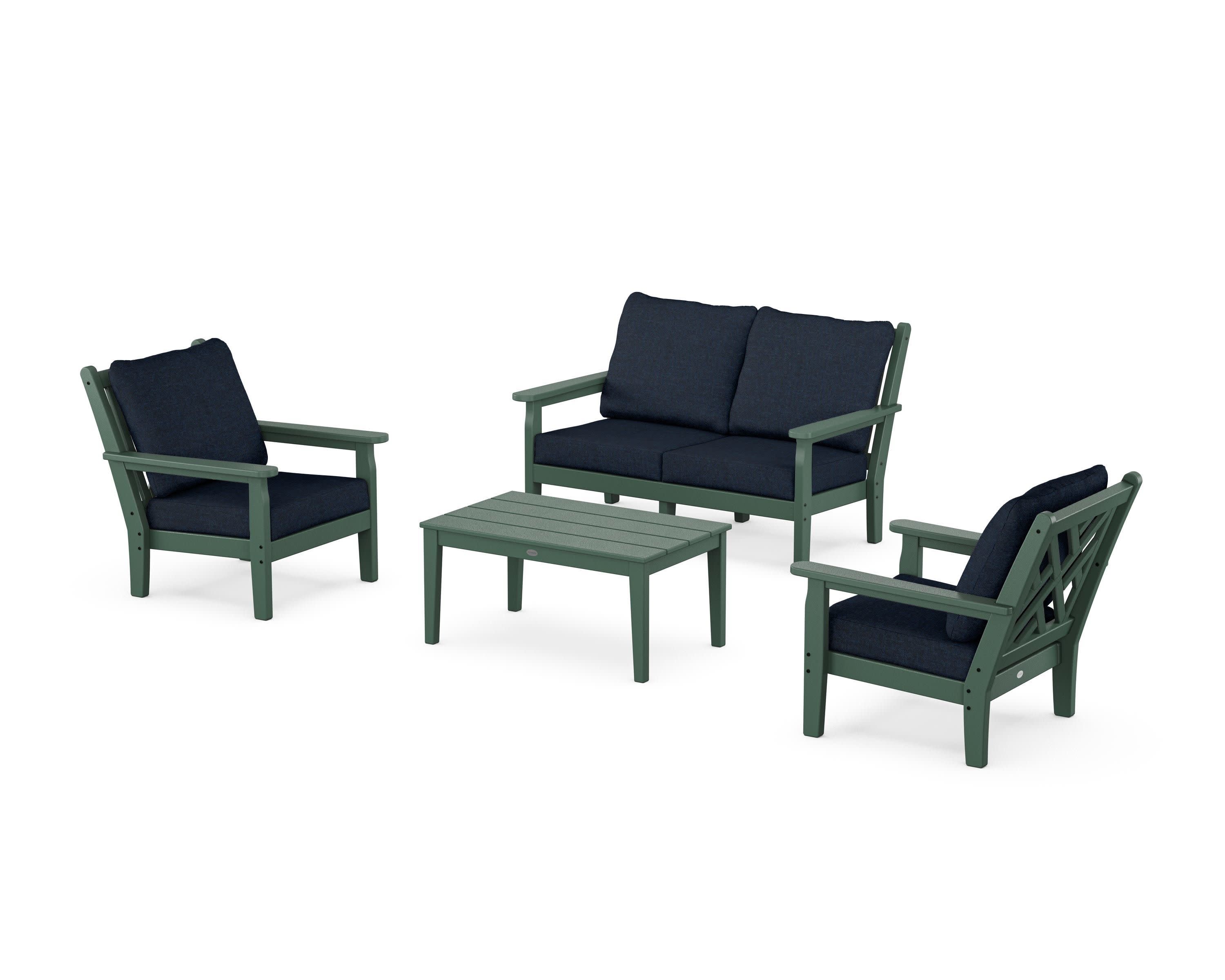 Chippendale 4-Piece Deep Seating Set with Loveseat in Green / Marine Indigo