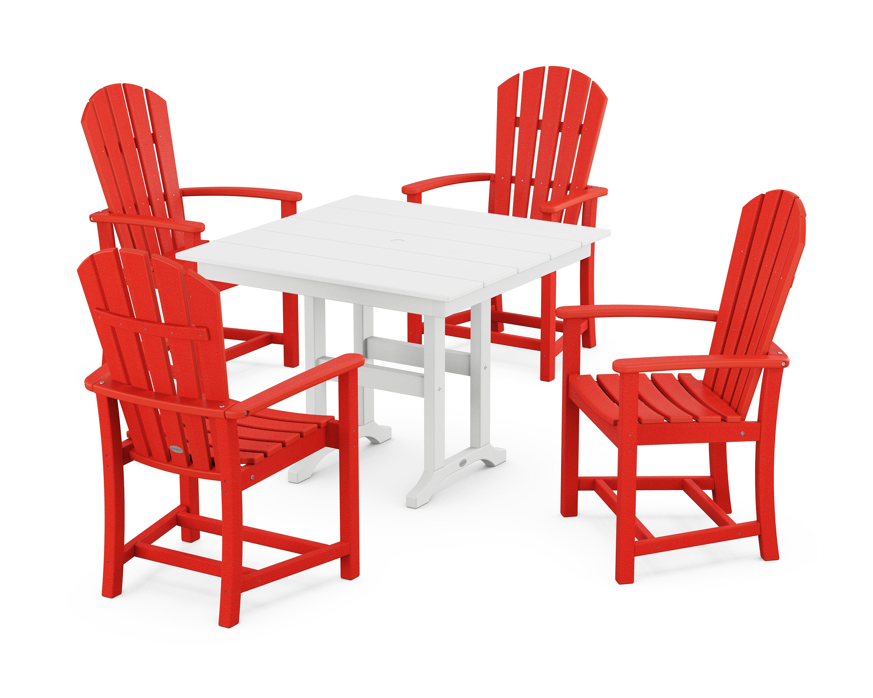 Palm Coast 5-Piece Farmhouse Dining Set in Sunset Red / White