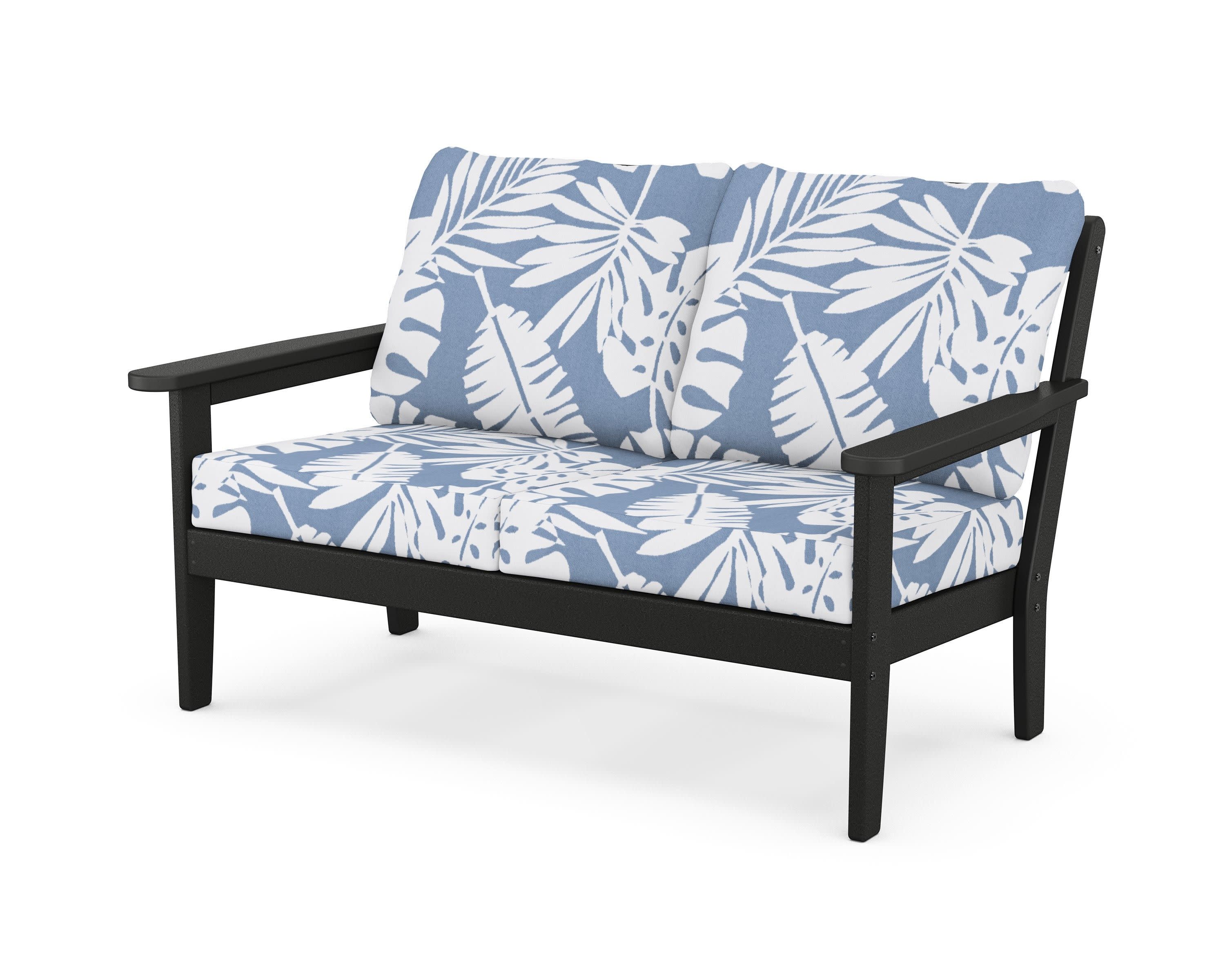 Cottage Deep Seating Loveseat in Black / Leaf Sky Blue