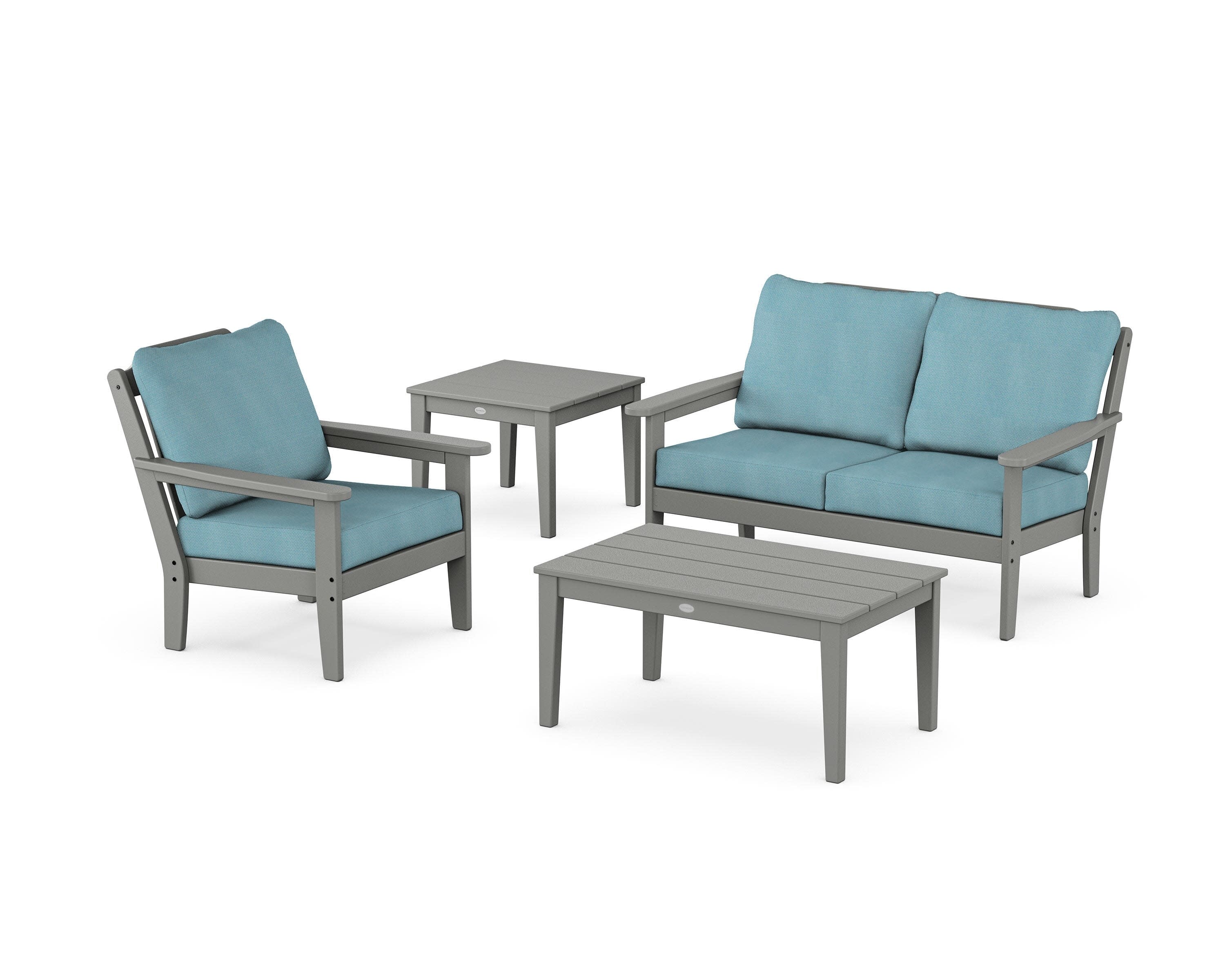 Wovendale 4-Piece Deep Seating Set in Slate Grey / Lattice Sky Blue