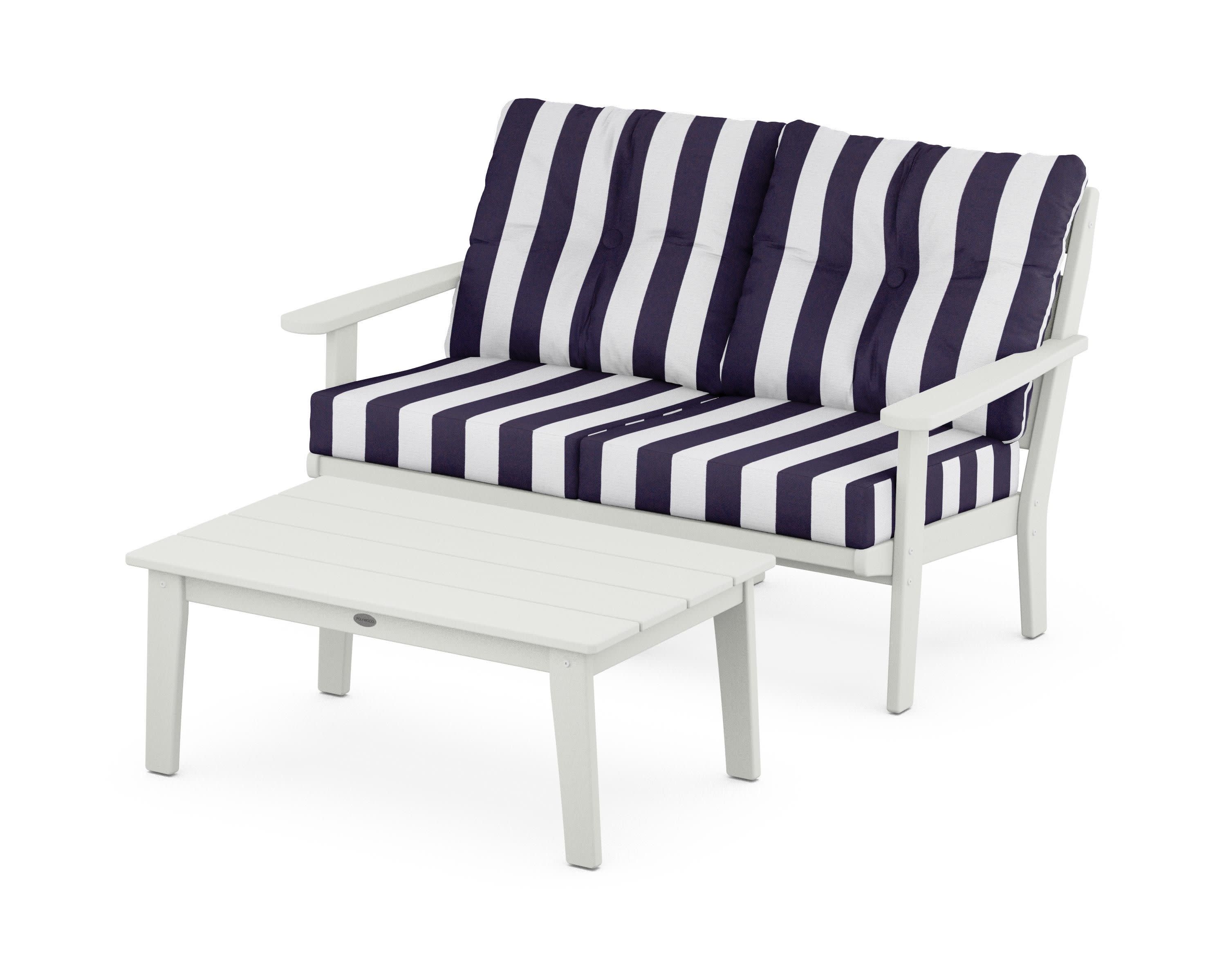 Lakeside 2-Piece Lounge Loveseat Set in Vintage White / Cabana Stripe Navy