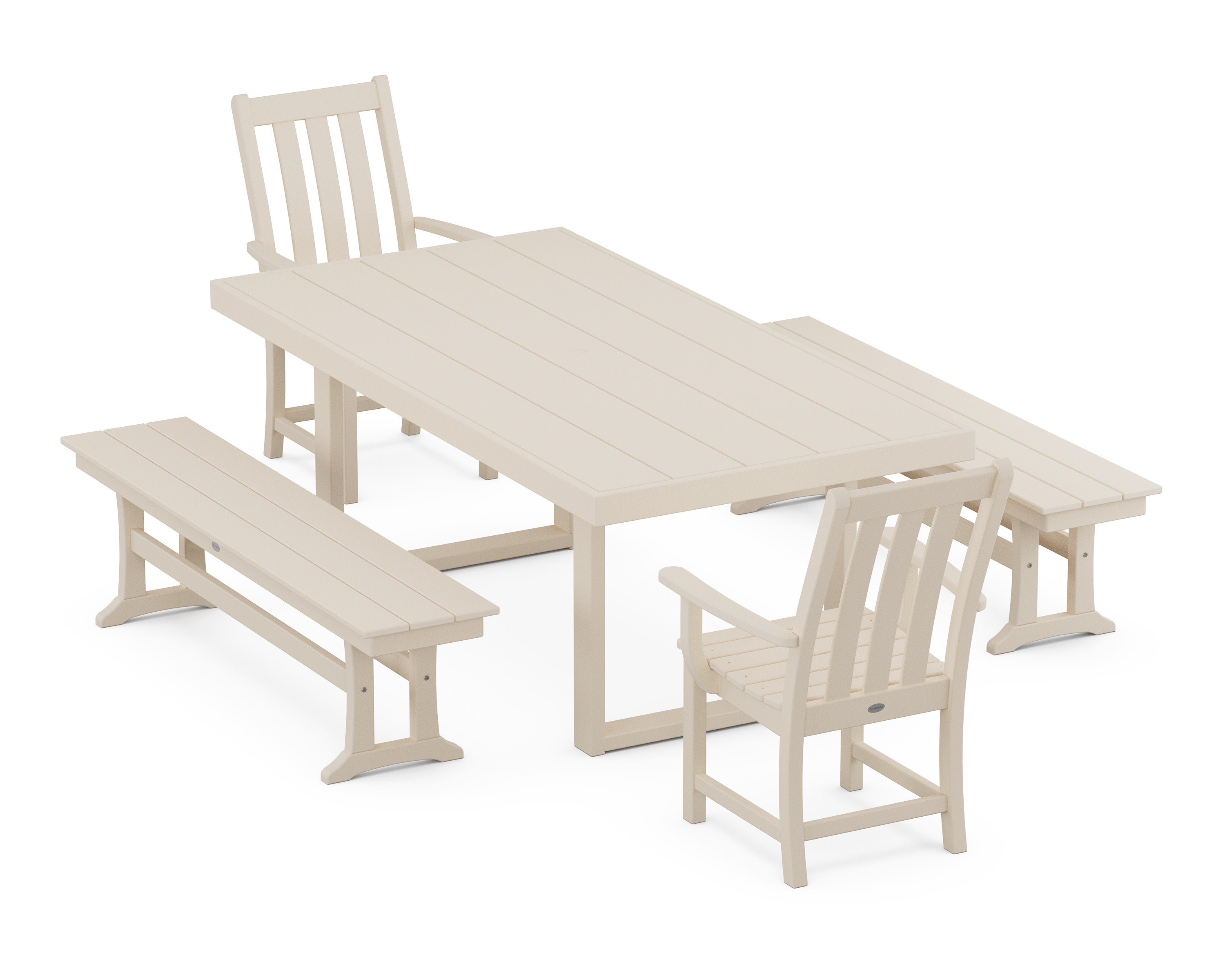 Vineyard 5-Piece Dining Set with Benches in Sand
