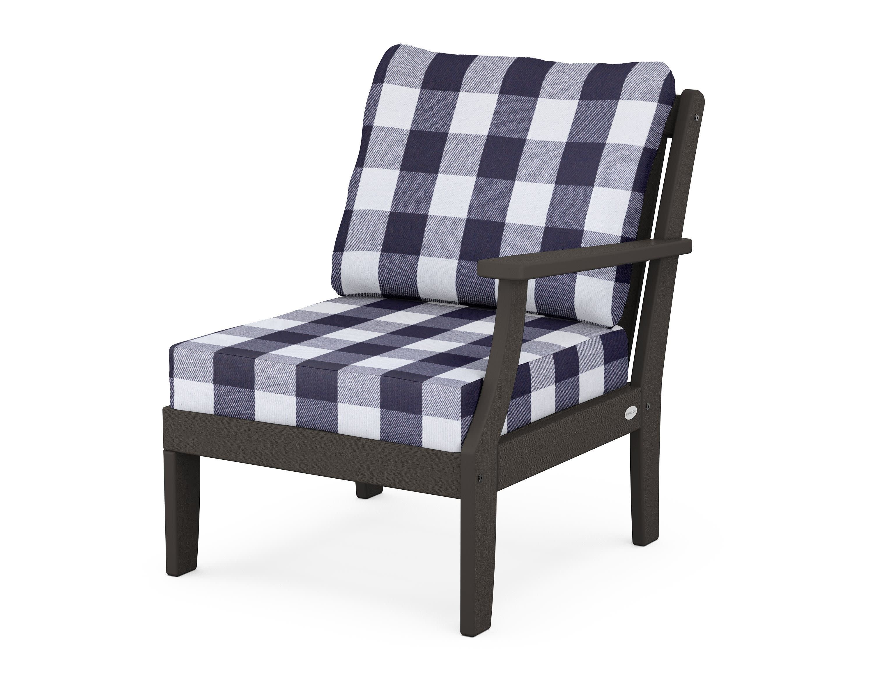 Braxton Modular Right Arm Chair in Vintage Coffee / Buffalo Plaid Navy