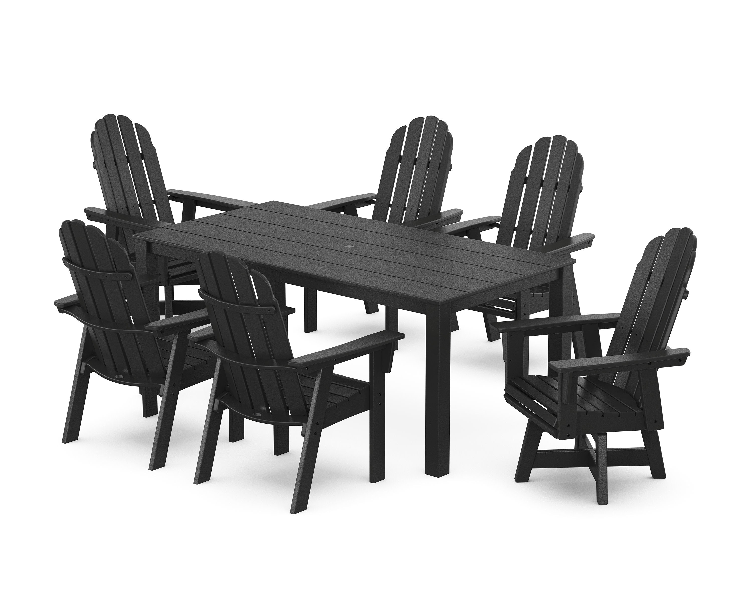 Vineyard Curveback Adirondack 7-Piece Parsons Swivel Dining Set in Black