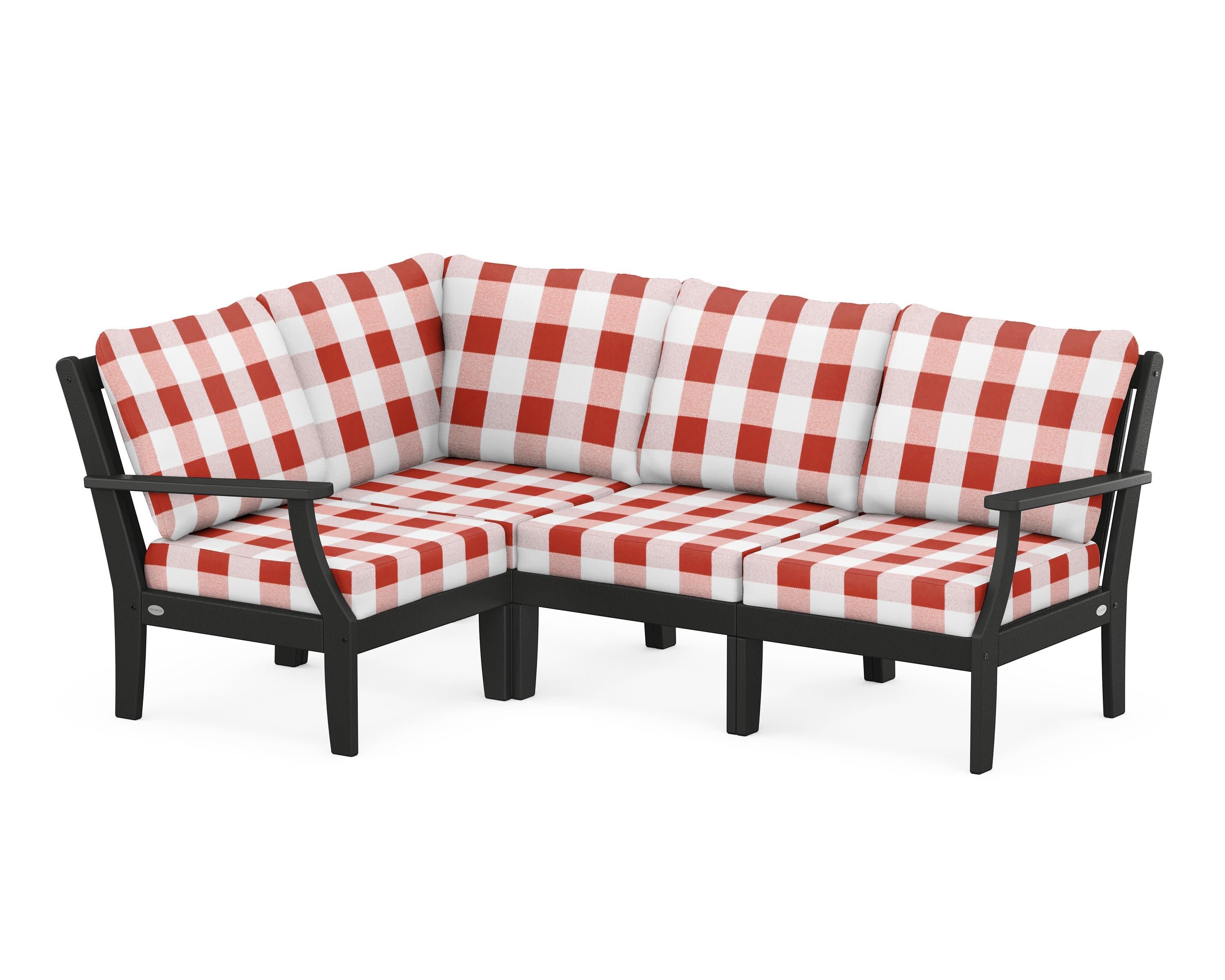 Braxton Modular 4-Piece Deep Seating Set in Black / Buffalo Plaid Crimson