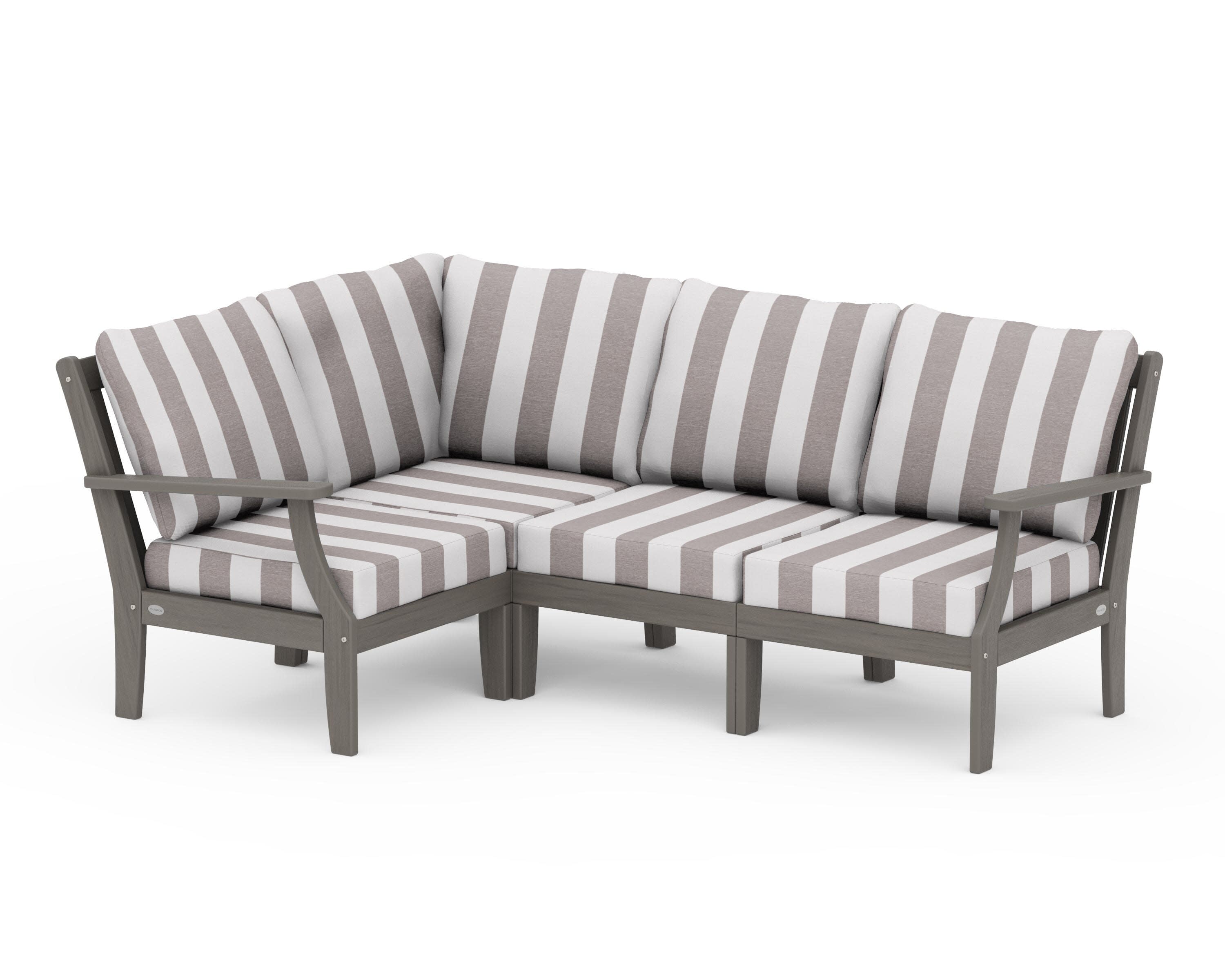 Braxton Modular 4-Piece Deep Seating Set in Driftwood / Cabana Stripe Grey Mist