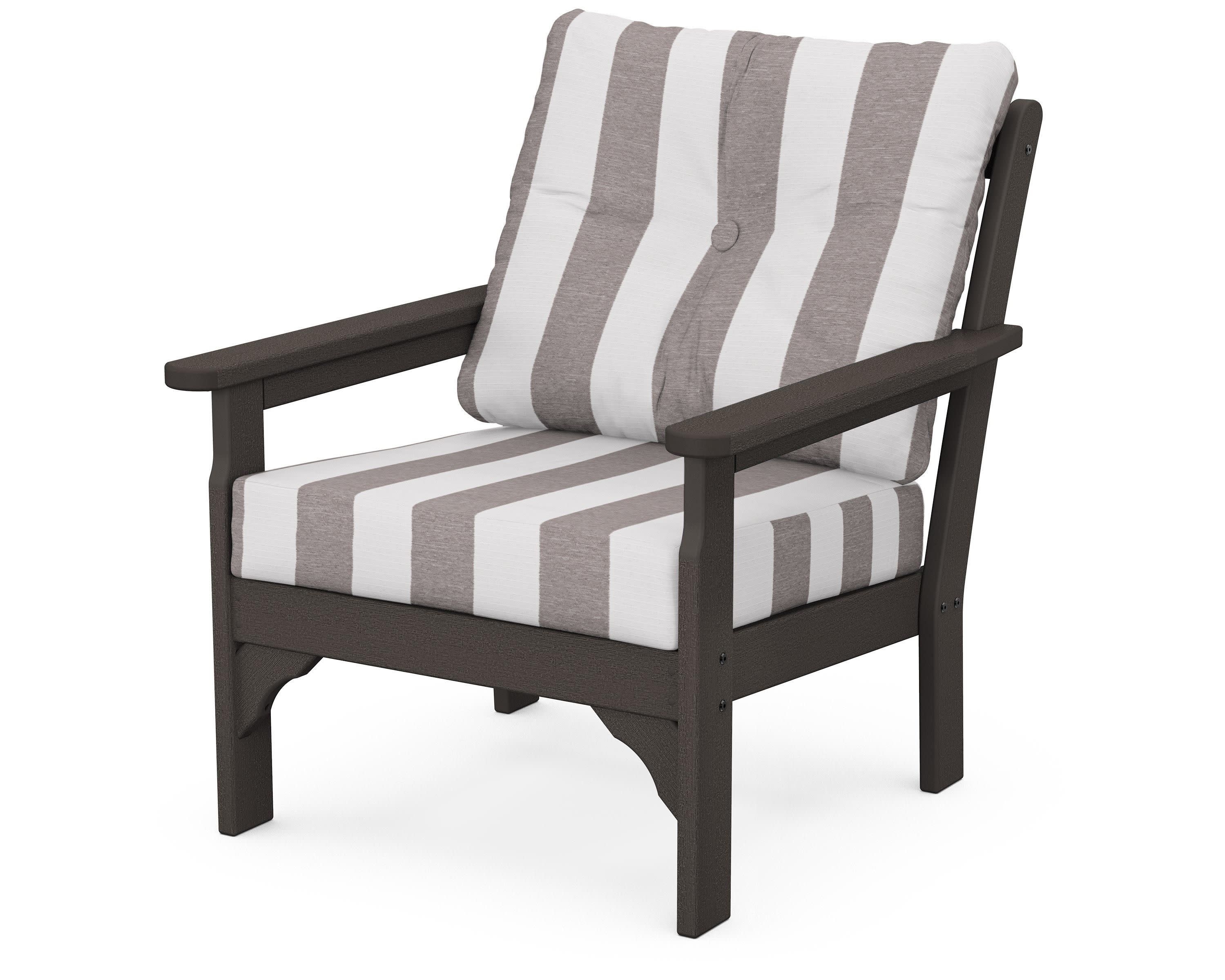 Vineyard Deep Seating Chair in Vintage Coffee / Cabana Stripe Grey Mist