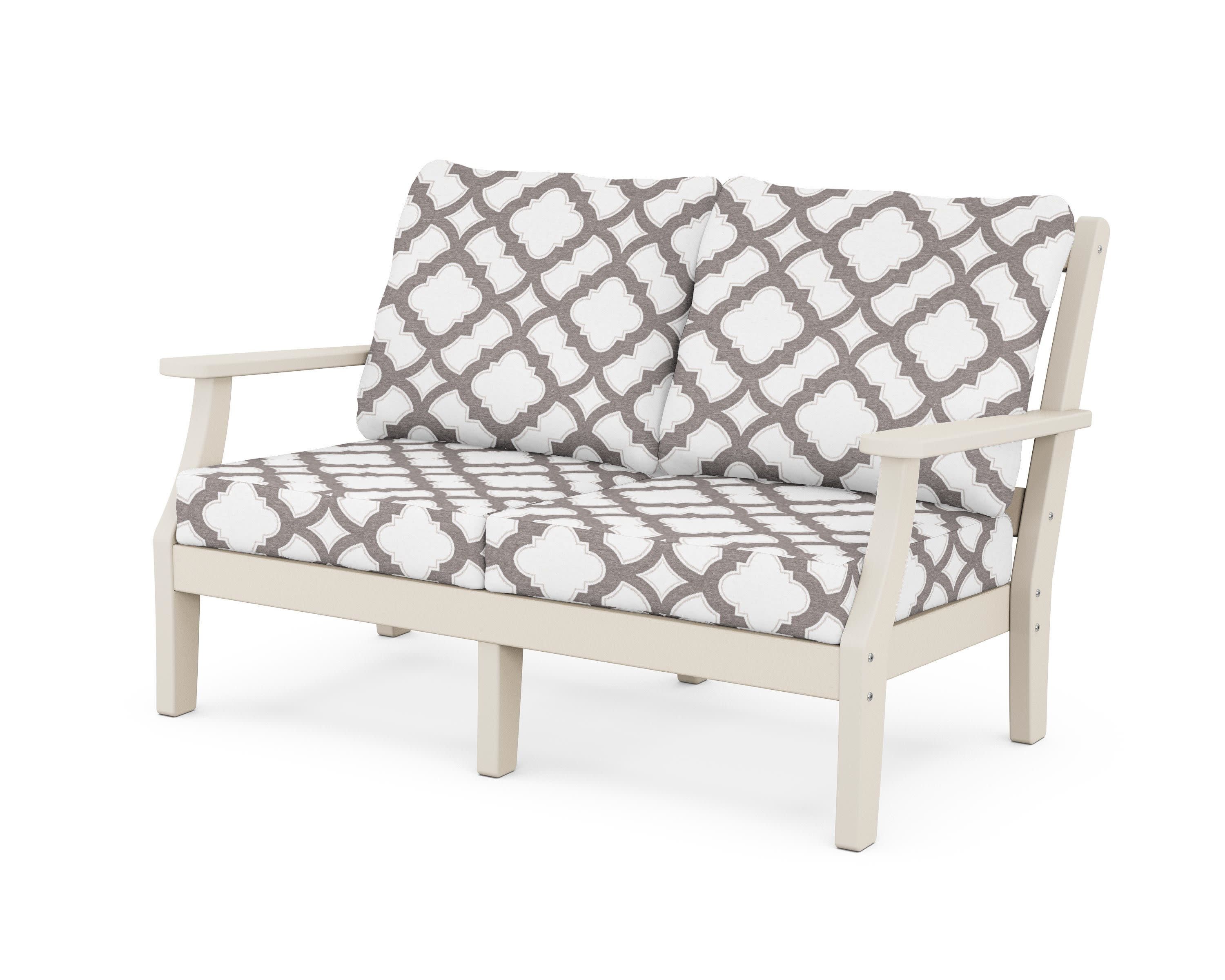Chinoiserie Deep Seating Loveseat in Sand / Trellis Grey Mist