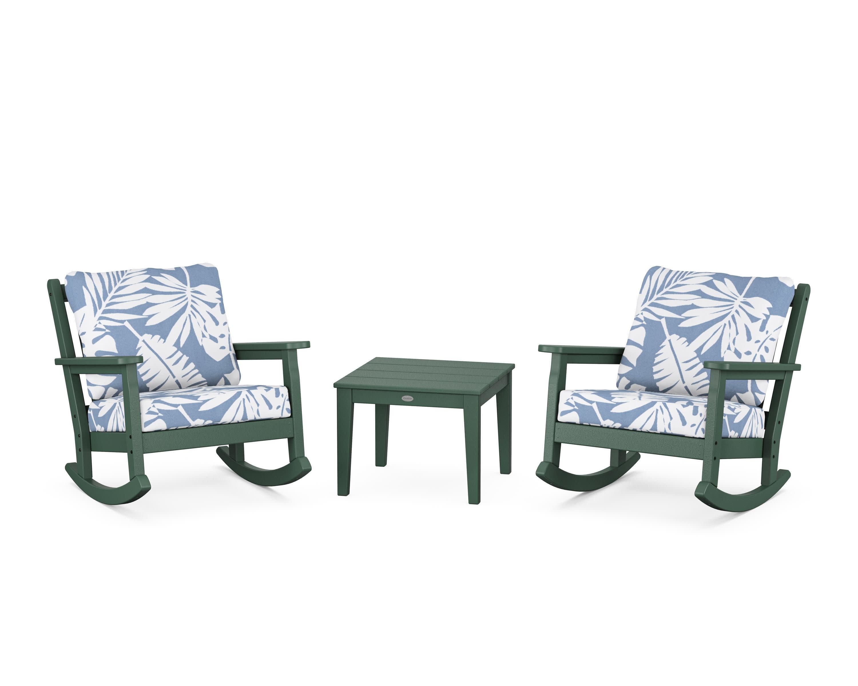 Chippendale 3-Piece Deep Seating Rocker Set in Green / Leaf Sky Blue