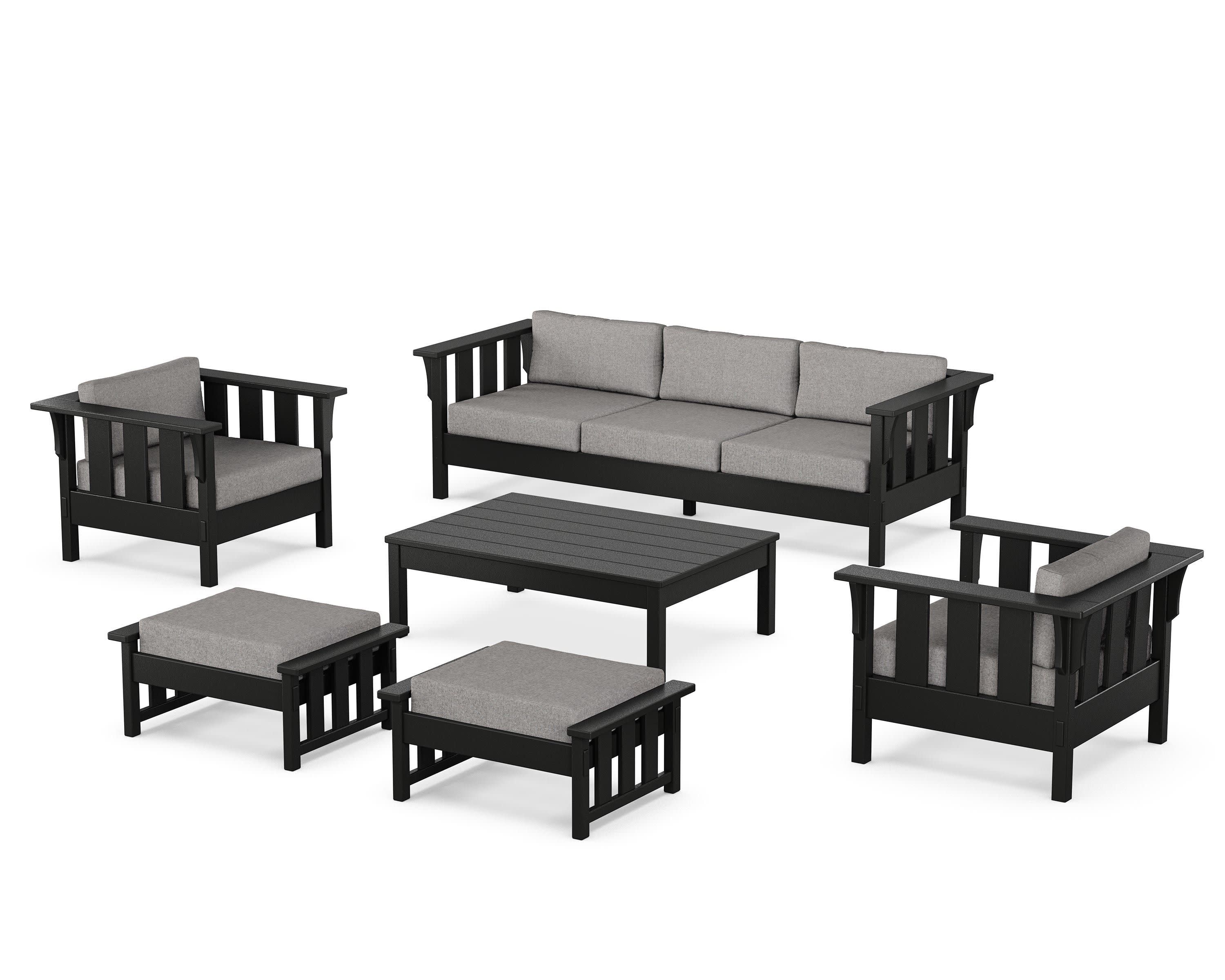 Acadia 6-Piece Lounge Sofa Set in Black / Grey Mist