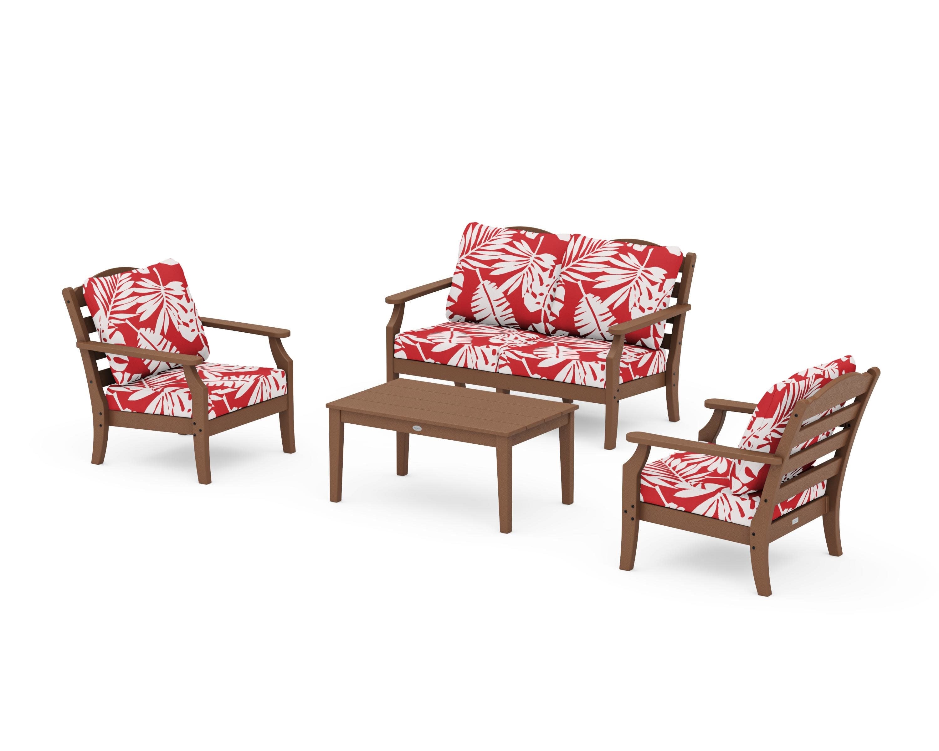Savannah 4-Piece Deep Seating Set with Loveseat in Teak / Leaf Crimson