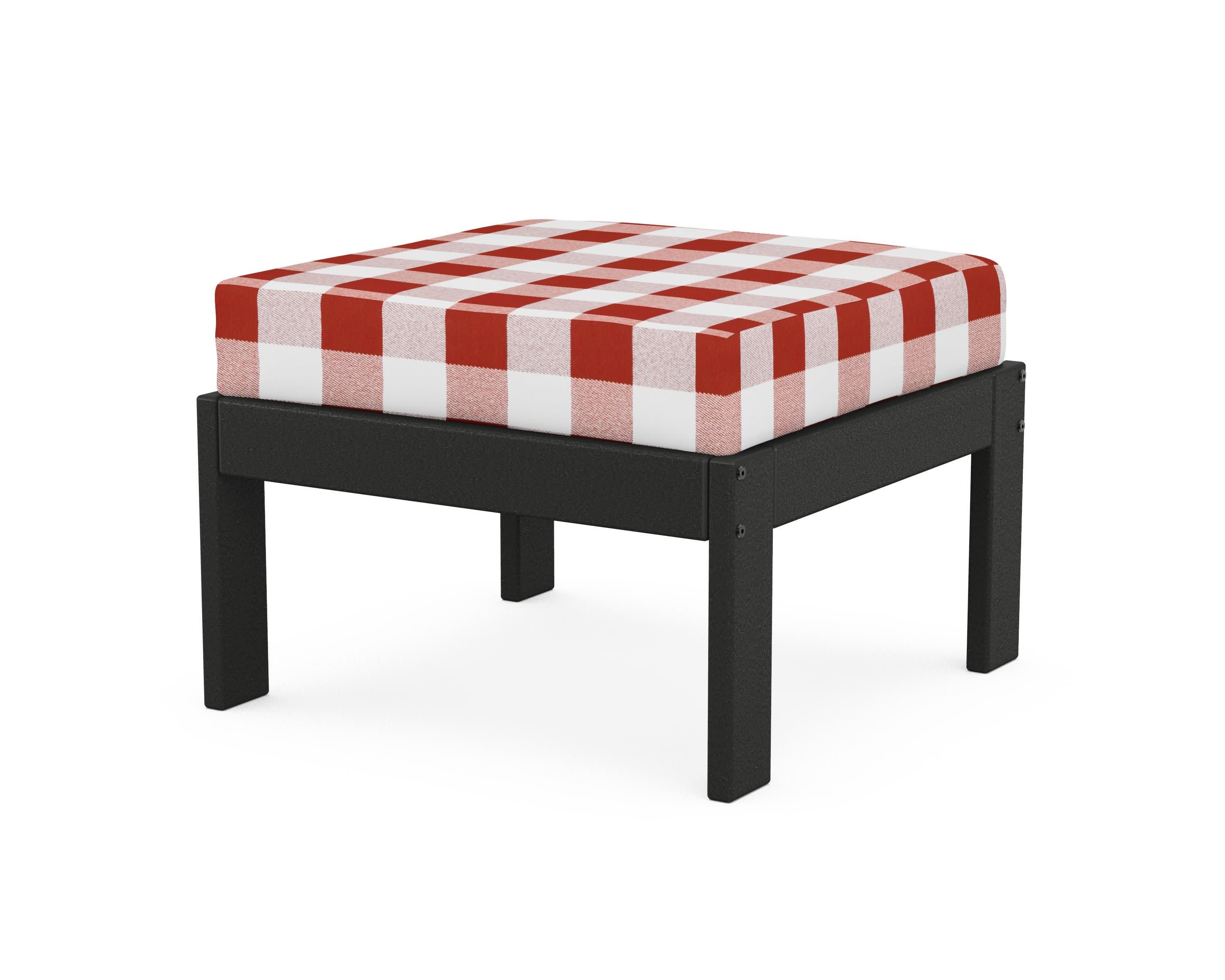 Vineyard Modular Ottoman in Black / Buffalo Plaid Crimson