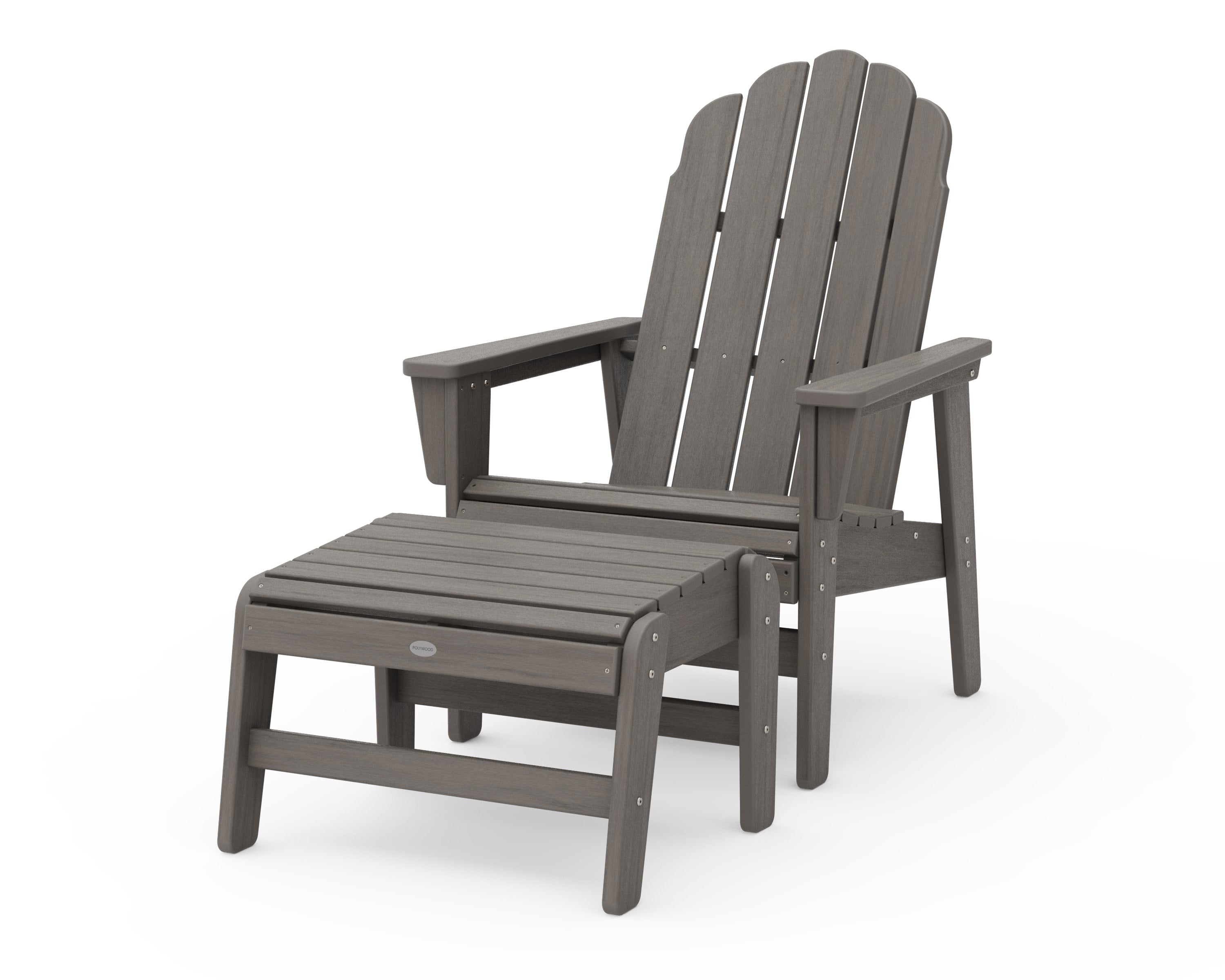 Vineyard Grand Upright Adirondack Chair with Ottoman in Driftwood