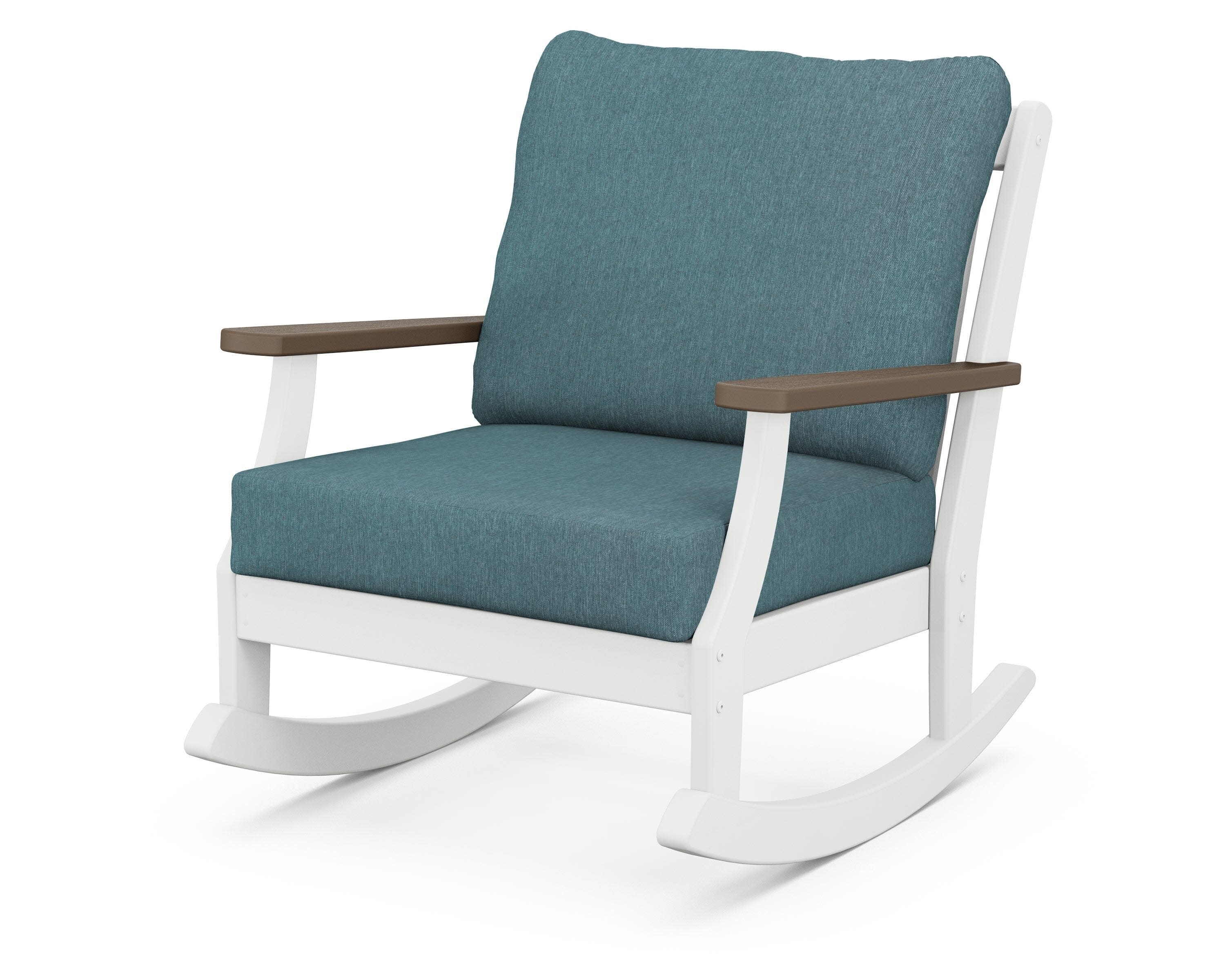Braxton Deep Seating Rocking Chair in White / Kona / Ocean Teal