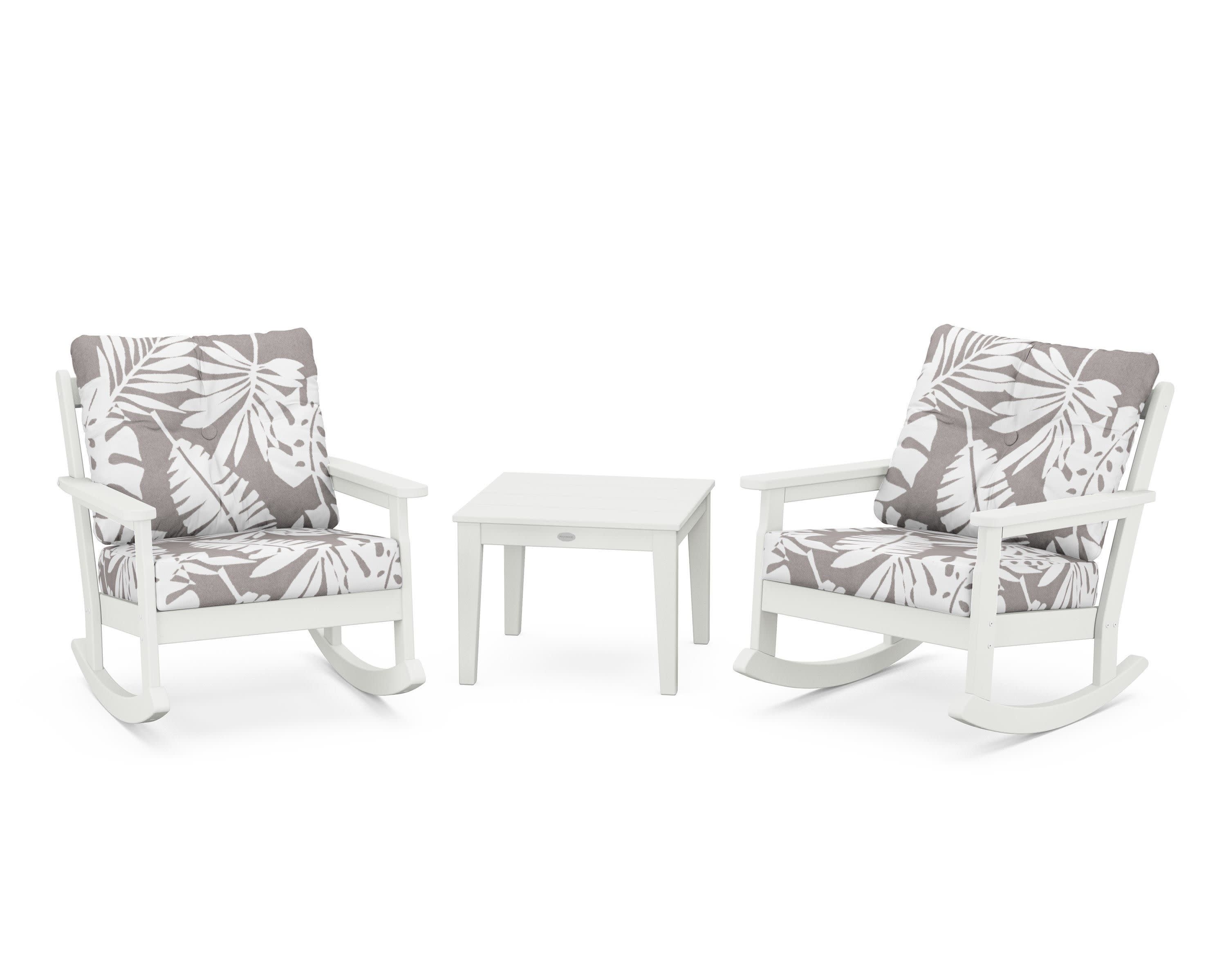 Vineyard 3-Piece Deep Seating Rocker Set in Vintage White / Leaf Grey Mist