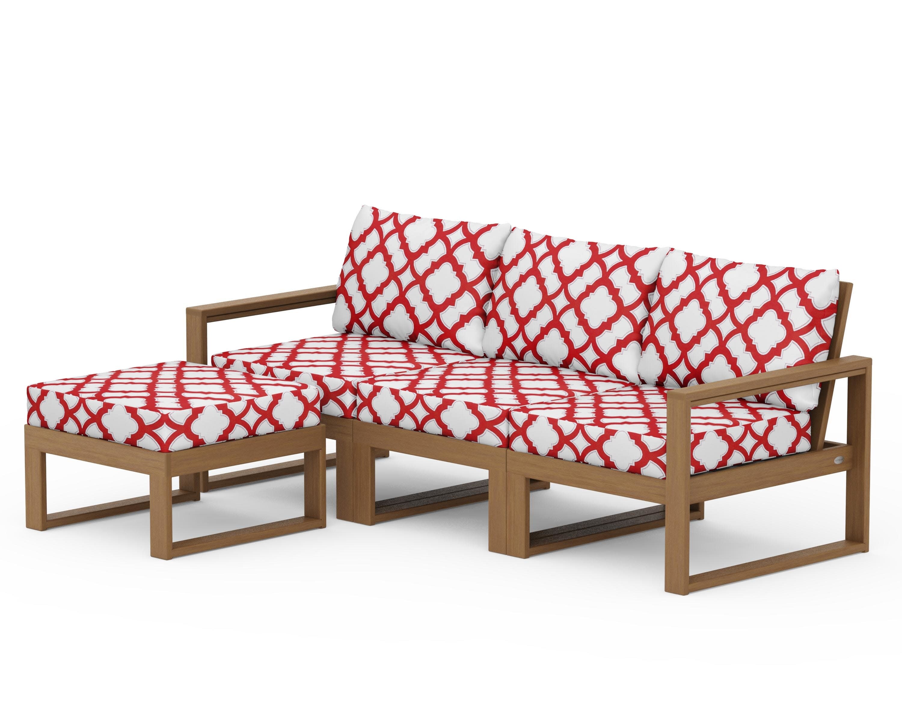 EDGE 4-Piece Modular Deep Seating Set with Ottoman in Natural / Trellis Crimson