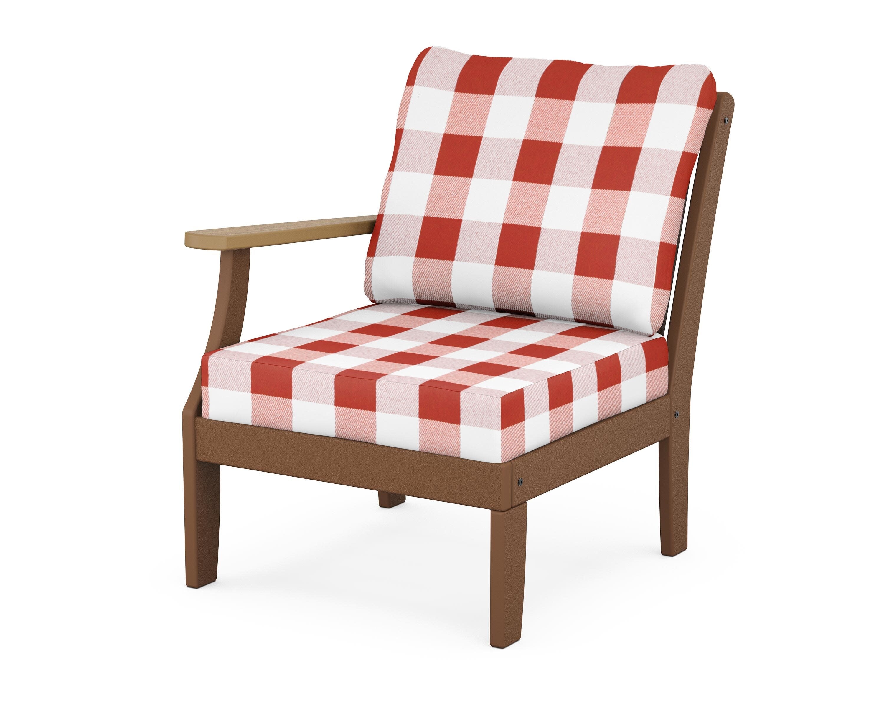Braxton Modular Left Arm Chair in Teak / Natural / Buffalo Plaid Crimson