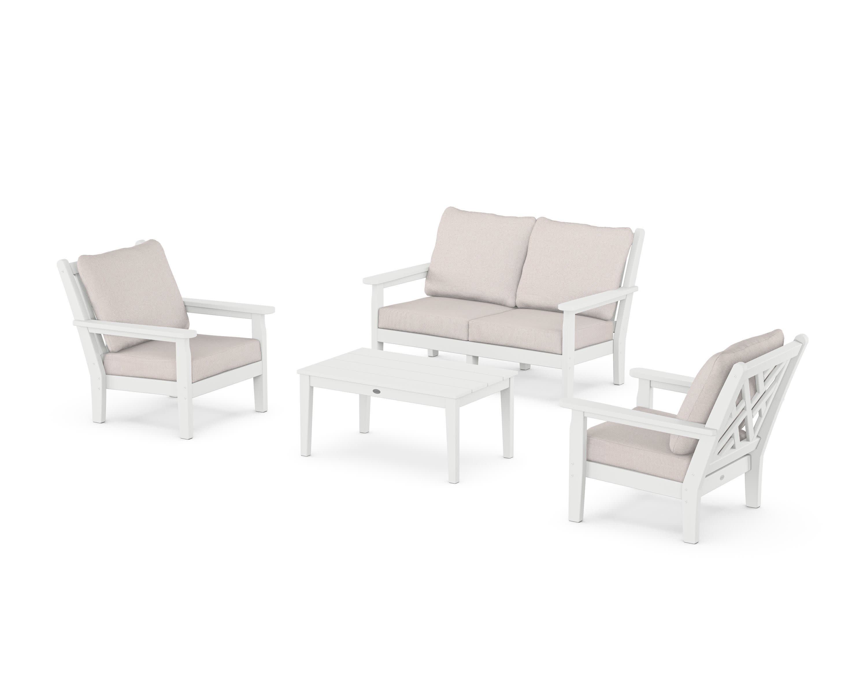 Chippendale 4-Piece Deep Seating Set with Loveseat in White / Dune Burlap