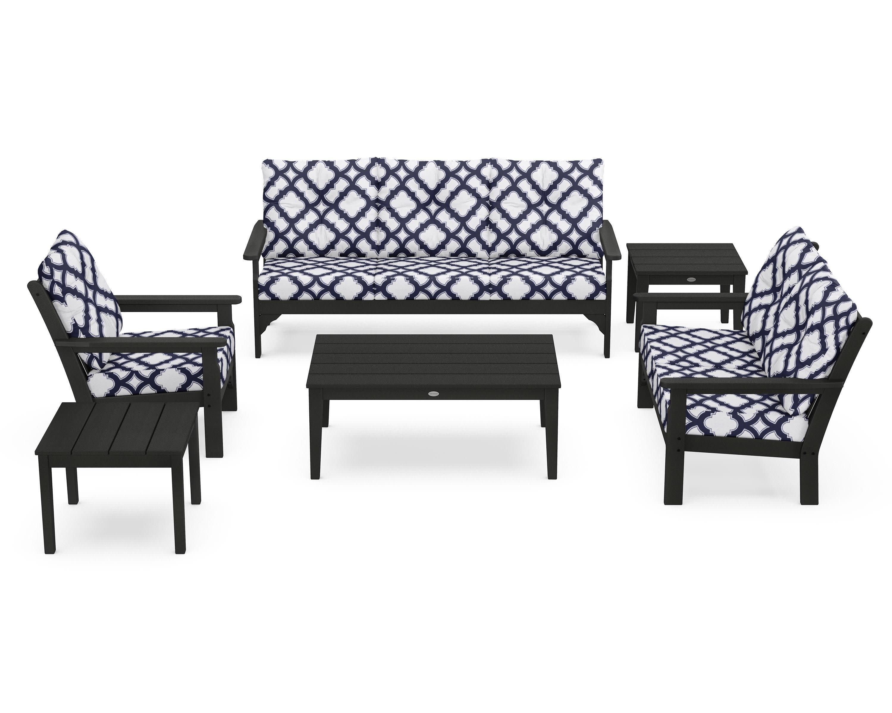 Vineyard 6-Piece Deep Seating Set in Black / Trellis Navy