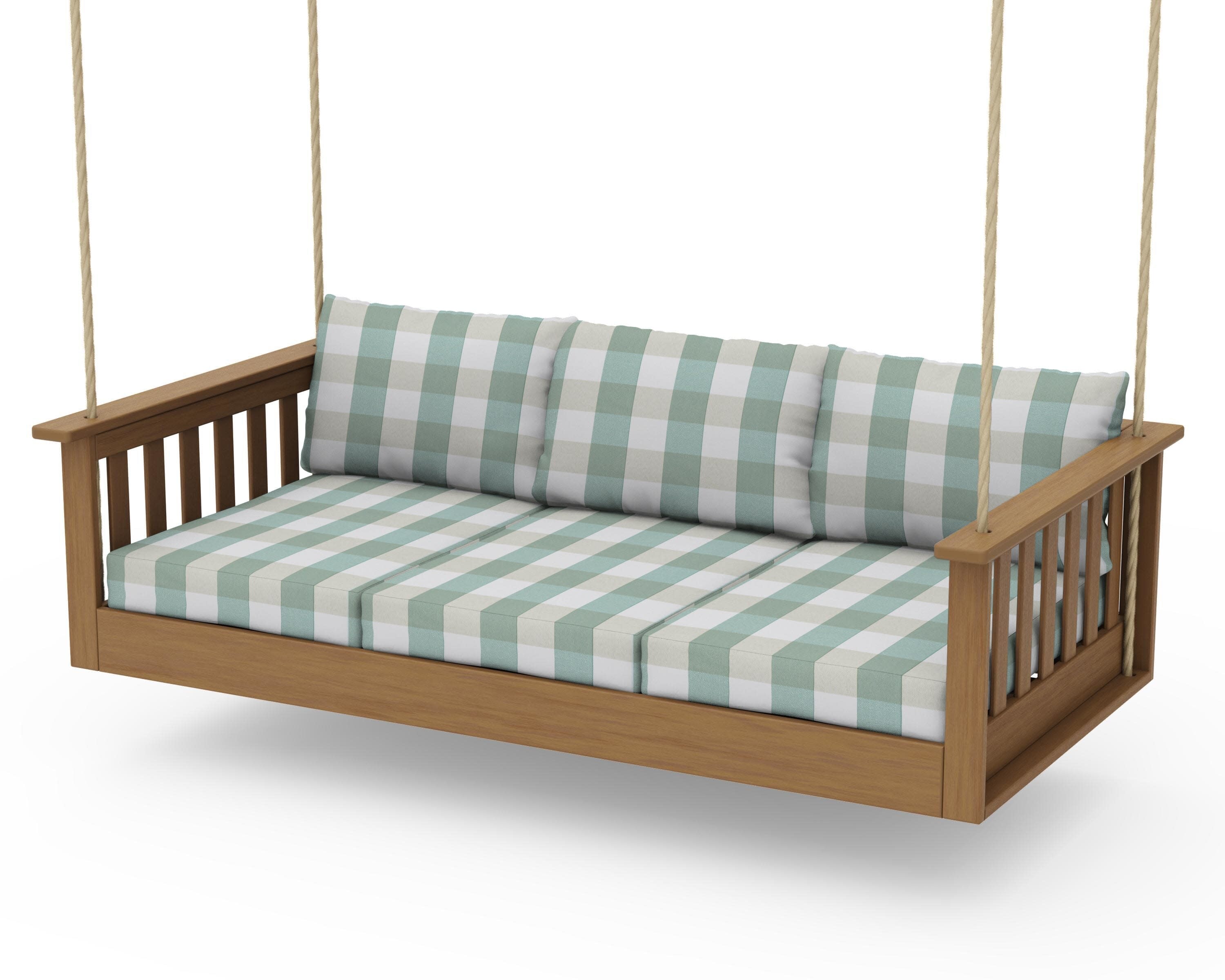 Vineyard Daybed Swing in Natural / Buffalo Plaid Glacier Spa