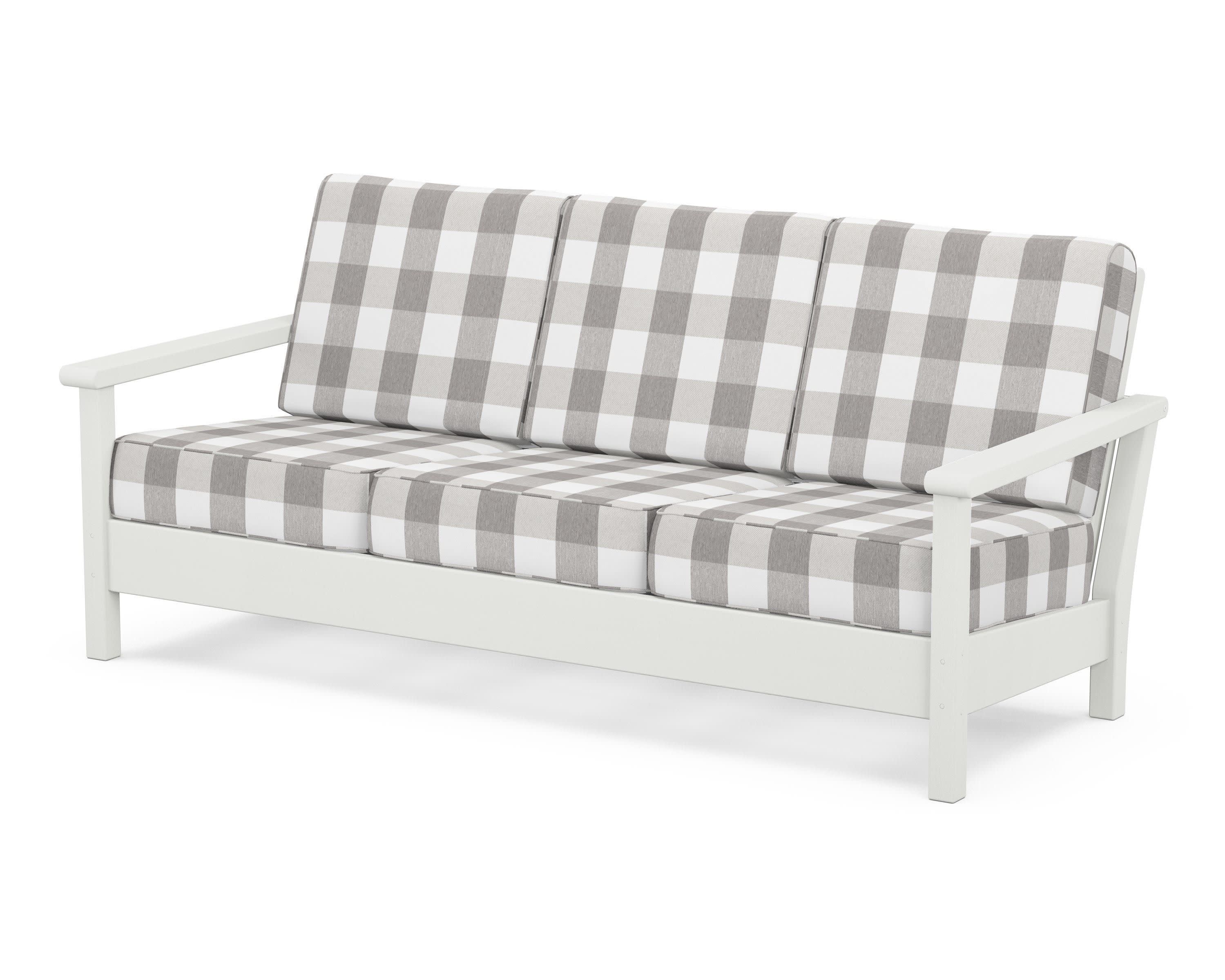 Harbour Deep Seating Sofa in Vintage White / Buffalo Plaid Grey Mist