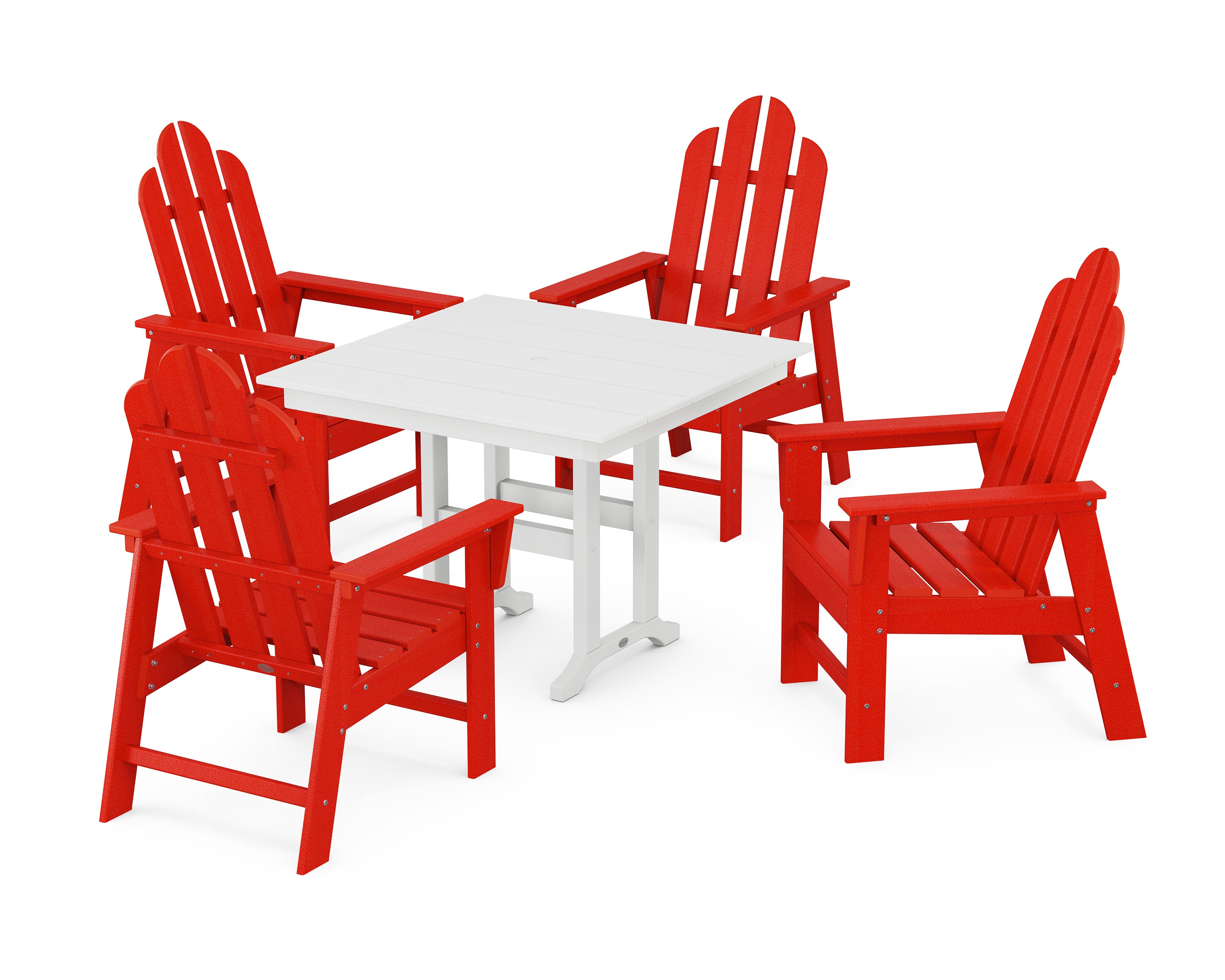 Long Island 5-Piece Farmhouse Dining Set in Sunset Red / White