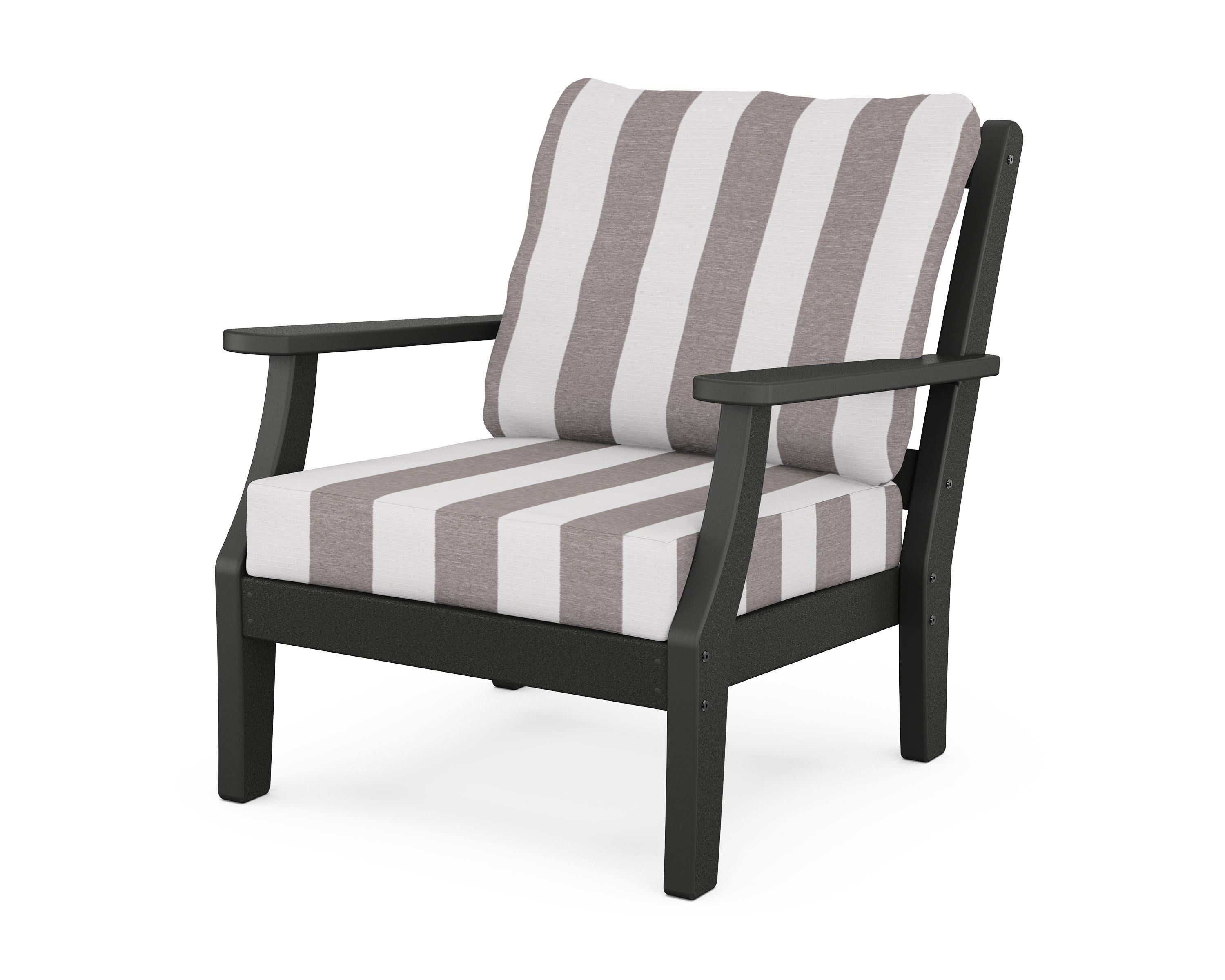 Chinoiserie Deep Seating Chair in Black / Cabana Stripe Grey Mist