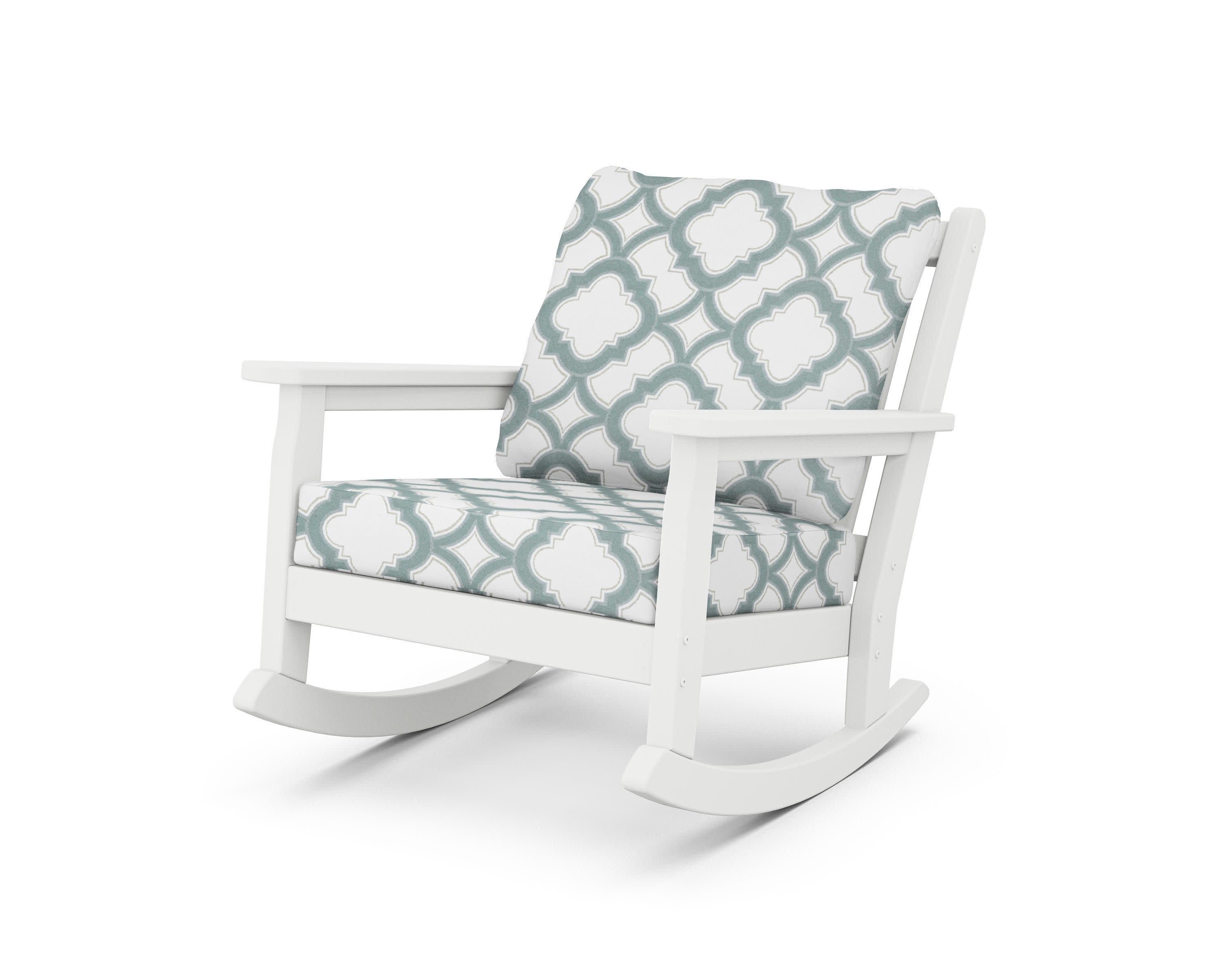 Chippendale Deep Seating Rocking Chair in White / Trellis Glacier Spa