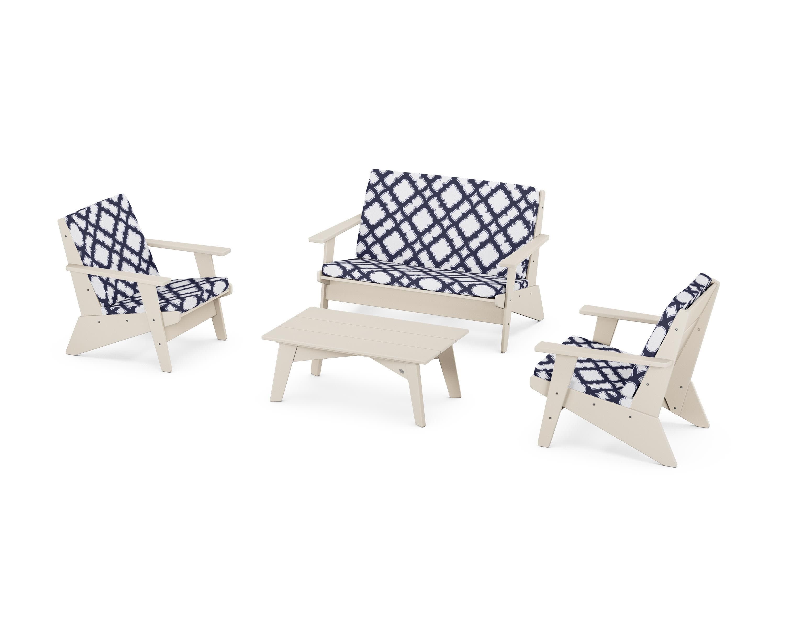 Riviera Modern Lounge 4-Piece Set in Sand / Trellis Navy