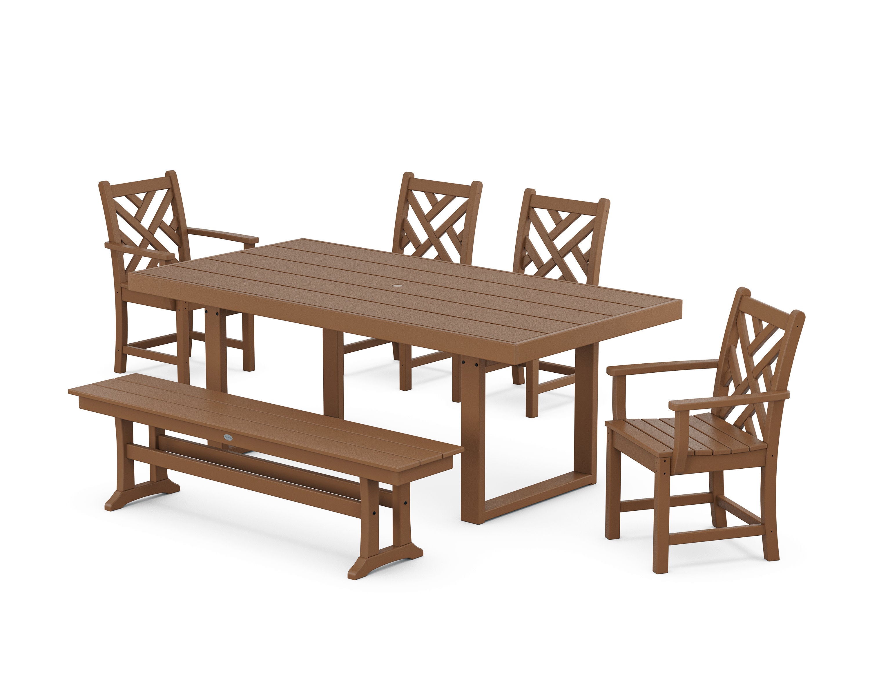 Chippendale 6-Piece Dining Set with Bench in Teak