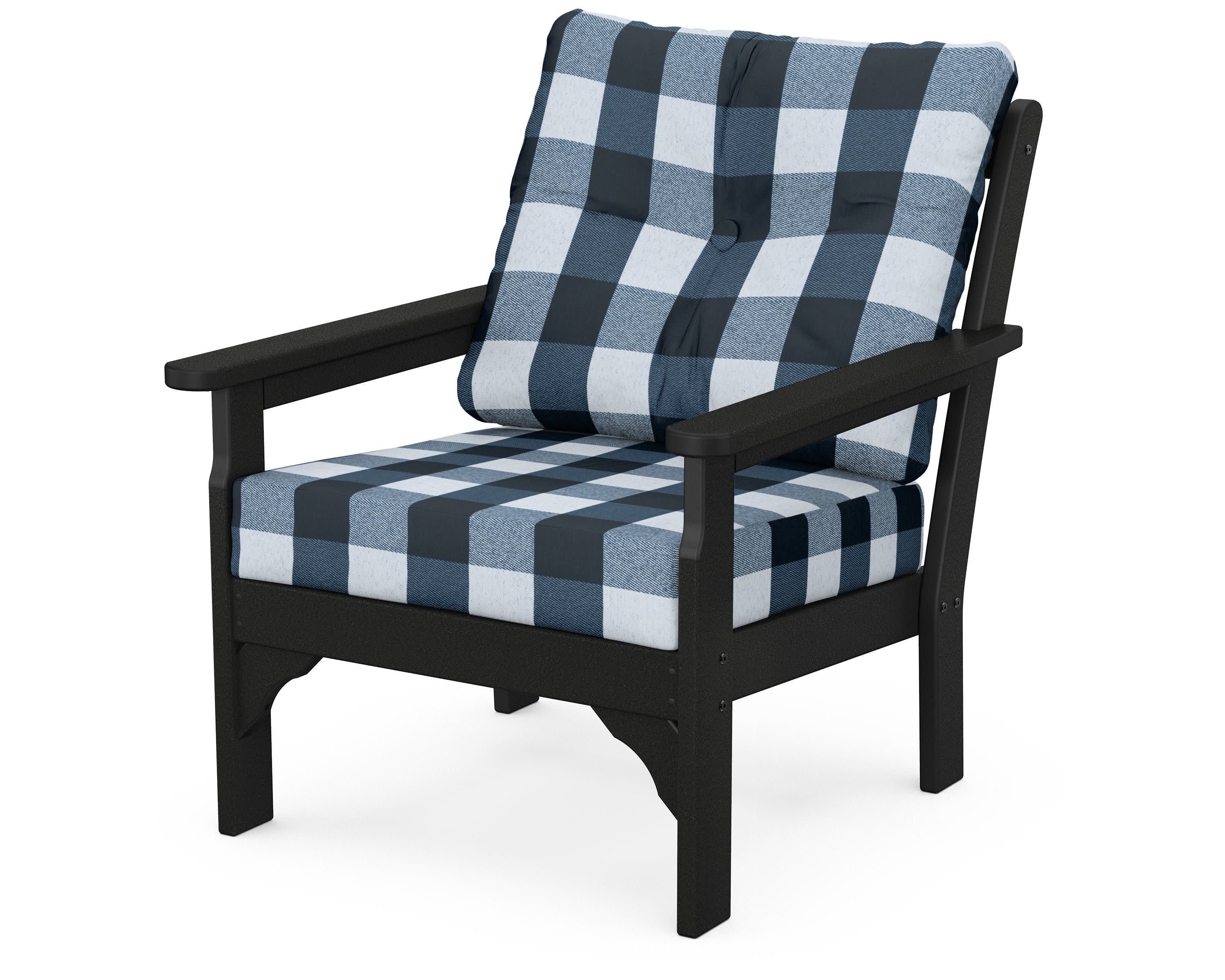 Vineyard Deep Seating Chair in Black / Buffalo Plaid Marine Indigo