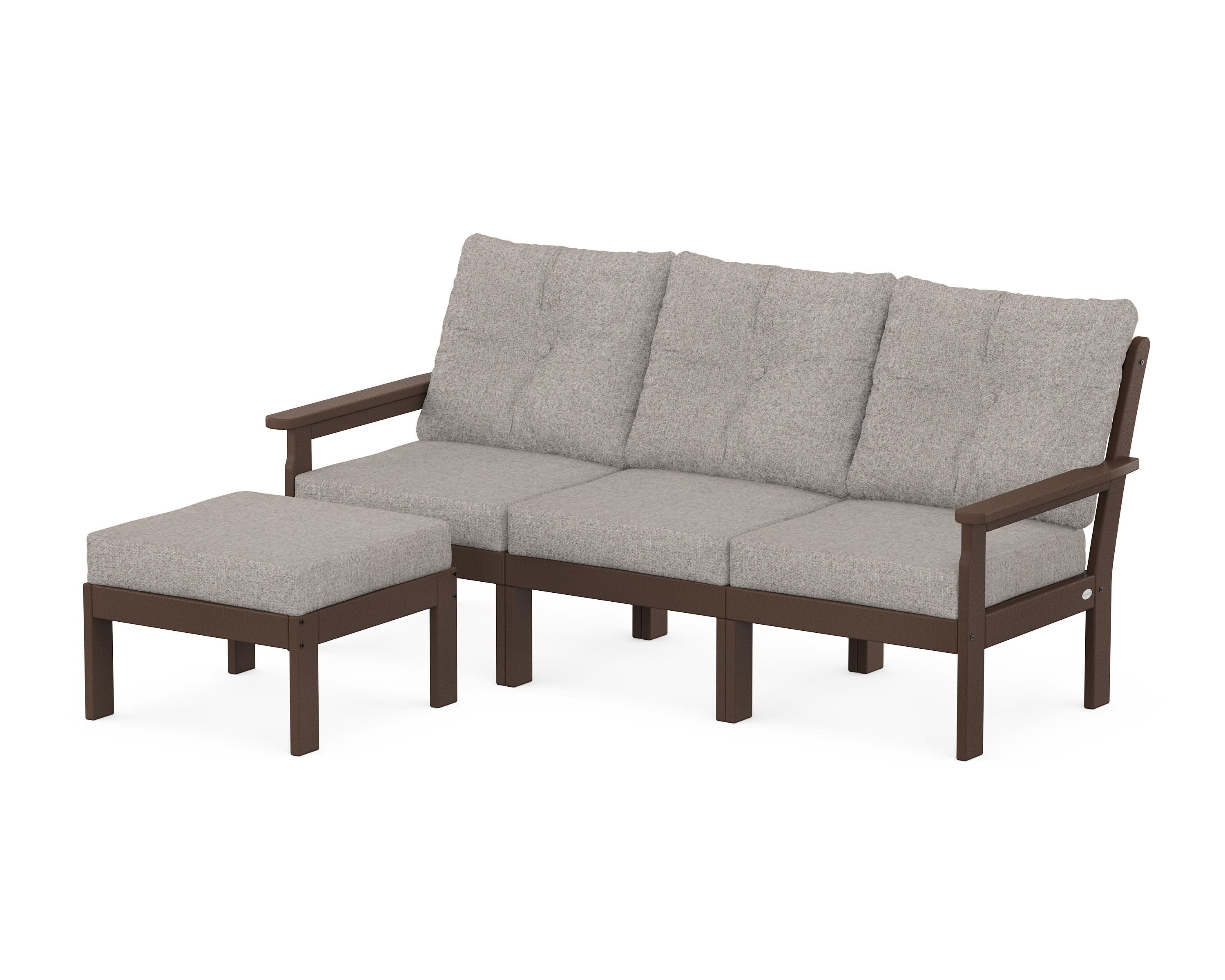 Vineyard 4-Piece Sectional with Ottoman in Mahogany / Weathered Tweed