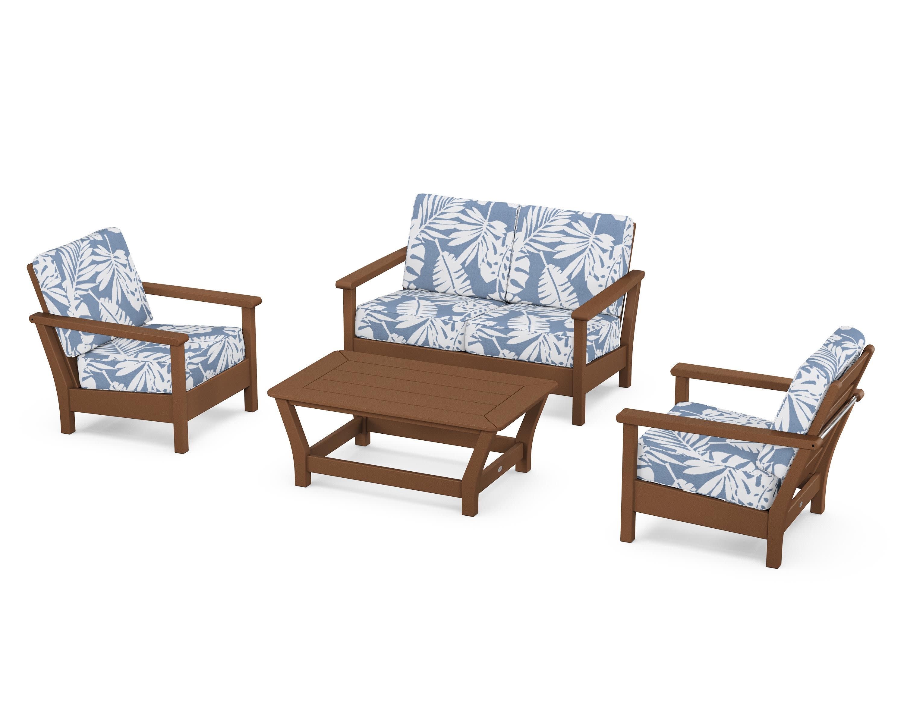 Harbour 4-Piece Deep Seating Set in Teak / Leaf Sky Blue