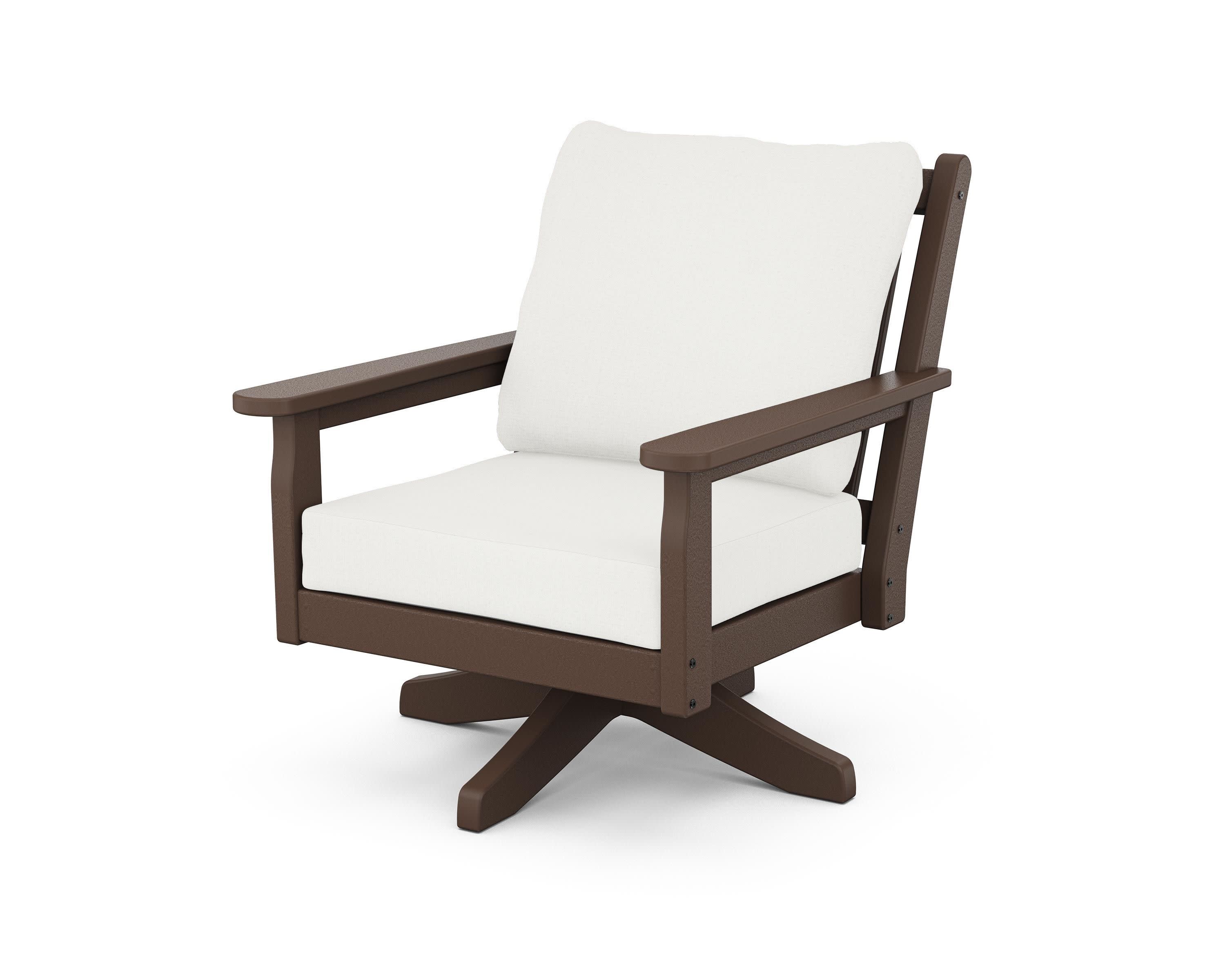Chippendale Deep Seating Swivel Chair in Mahogany / Natural Linen