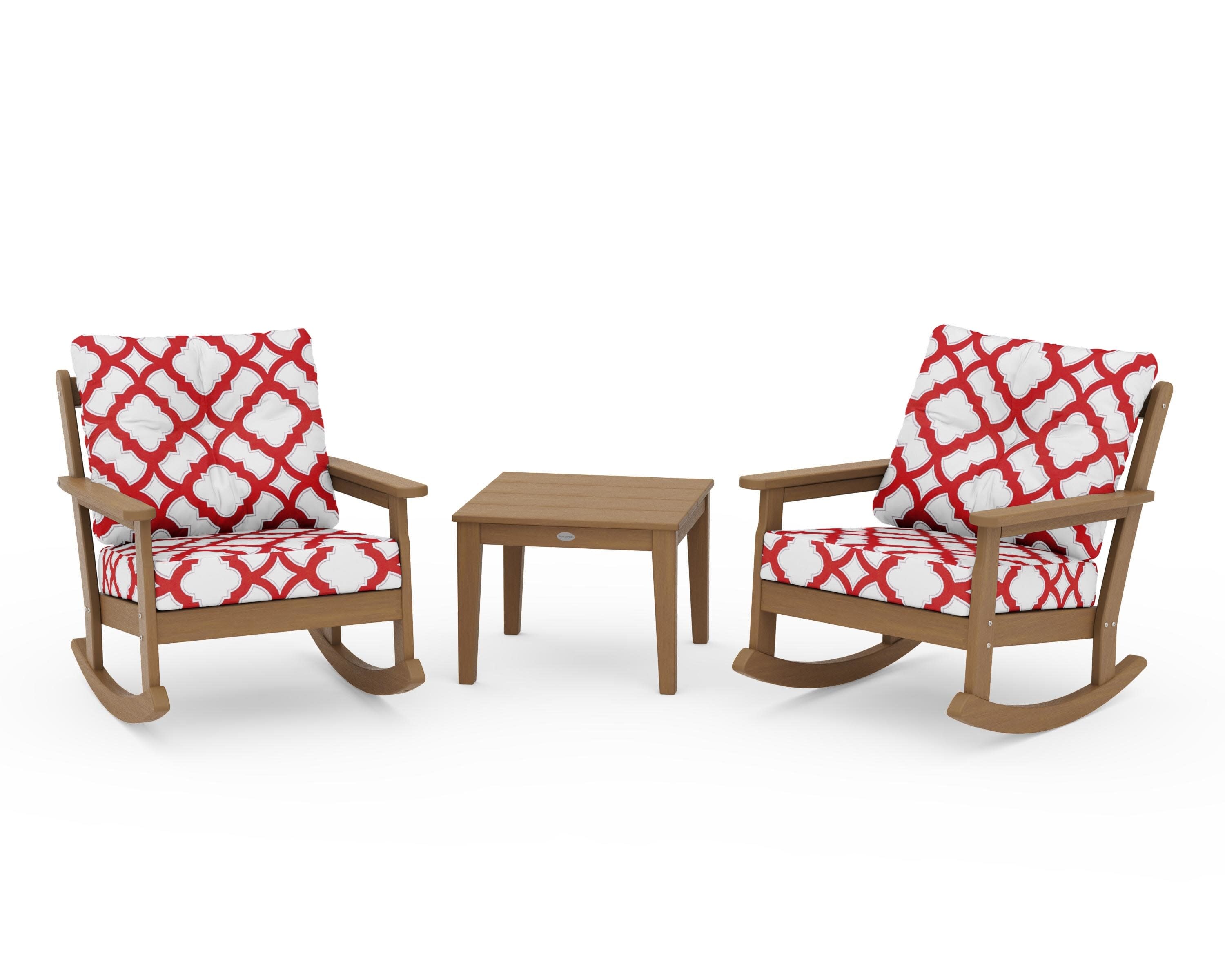 Vineyard 3-Piece Deep Seating Rocker Set in Natural / Trellis Crimson