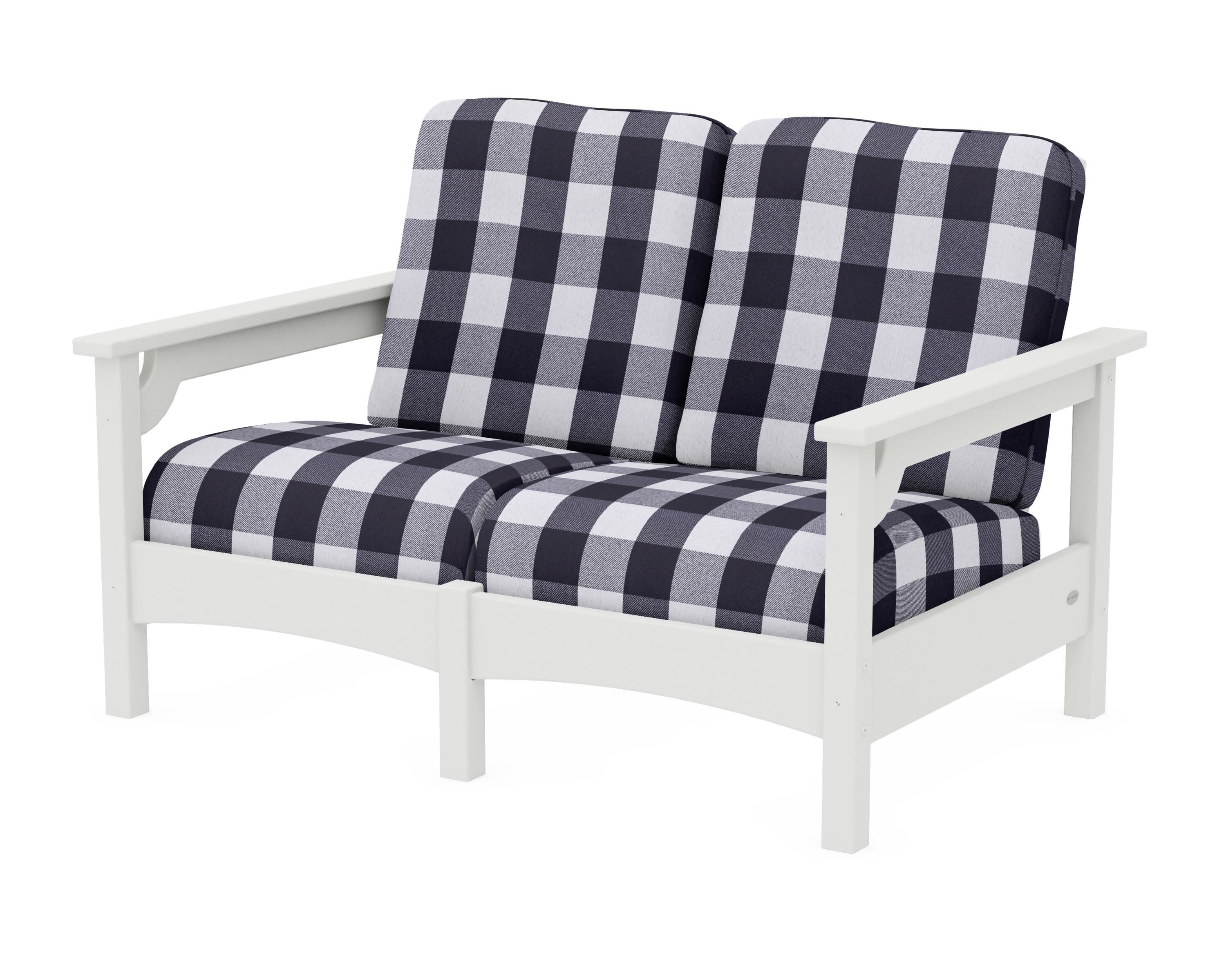 Club Loveseat in Vintage White / Buffalo Plaid Navy