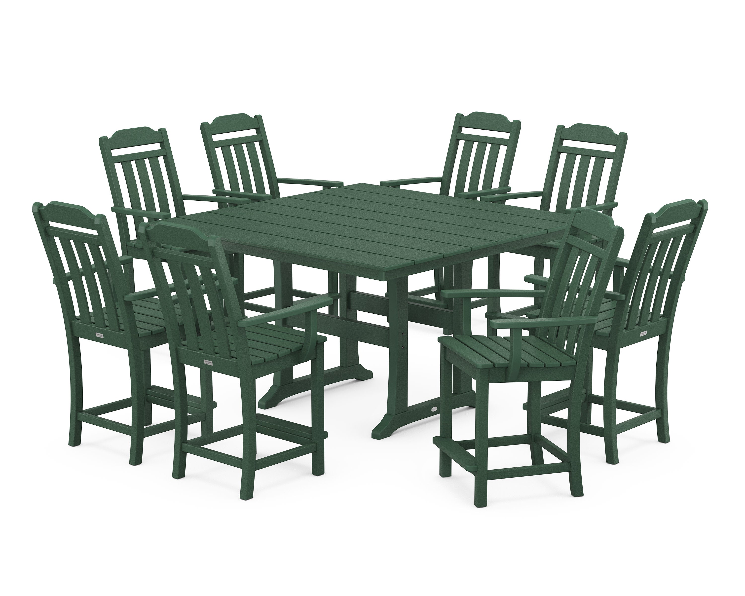 Cottage 9-Piece Square Farmhouse Counter Set with Trestle Legs in Green