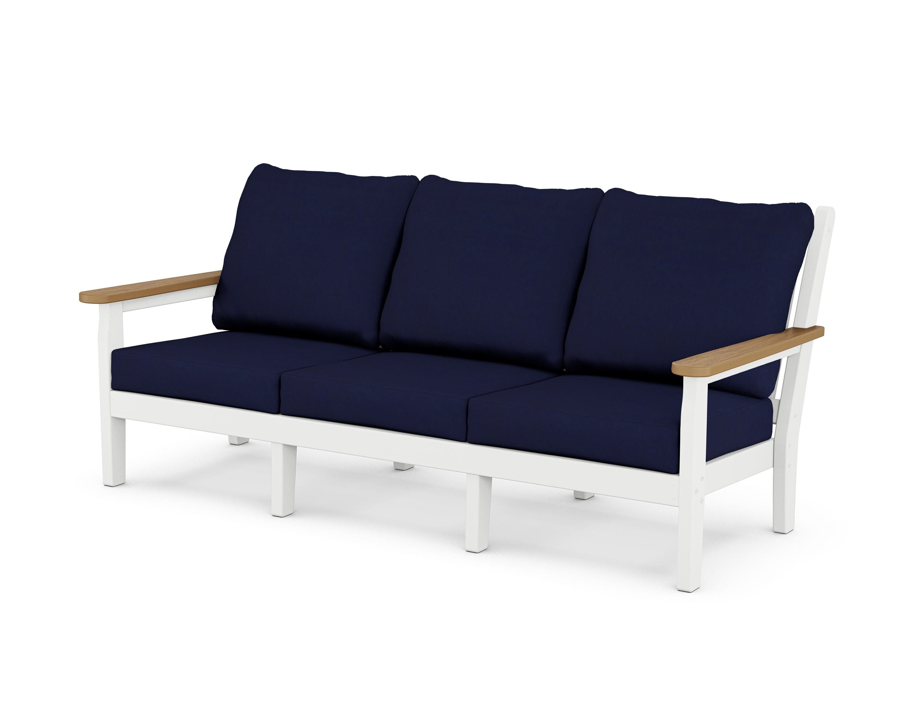 Chippendale Deep Seating Sofa in White / Natural / Navy