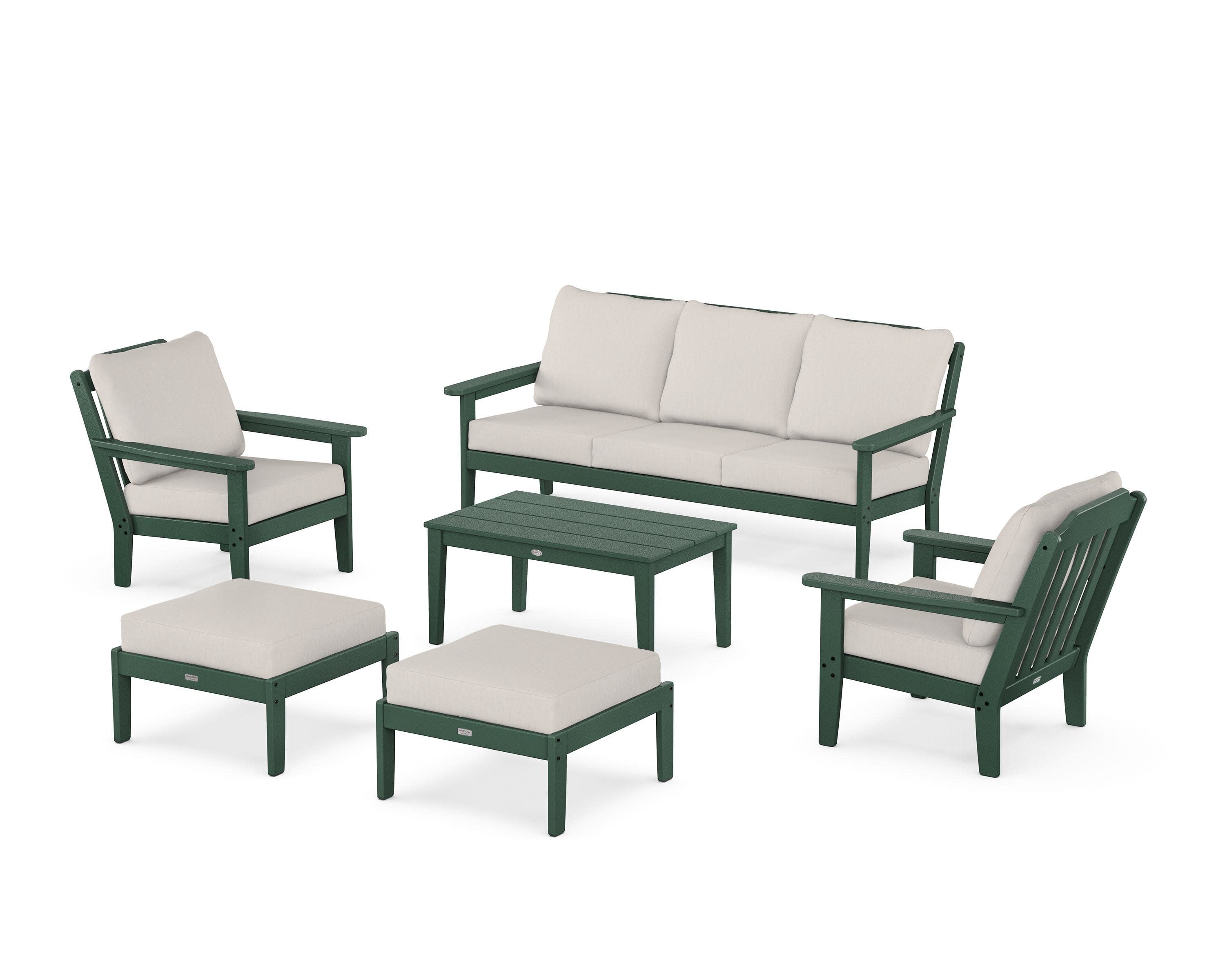 Cottage 6-Piece Lounge Sofa Set in Green / Cast Ash