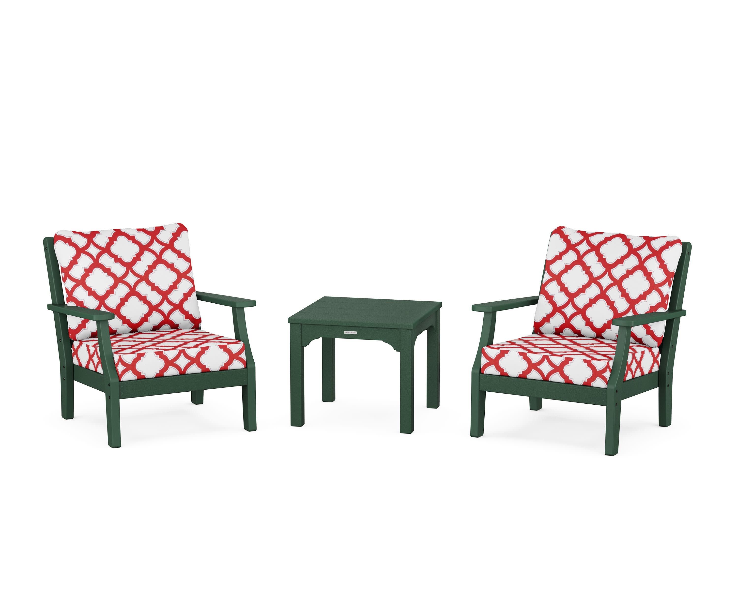 Chinoiserie 3-Piece Deep Seating Set in Green / Trellis Crimson