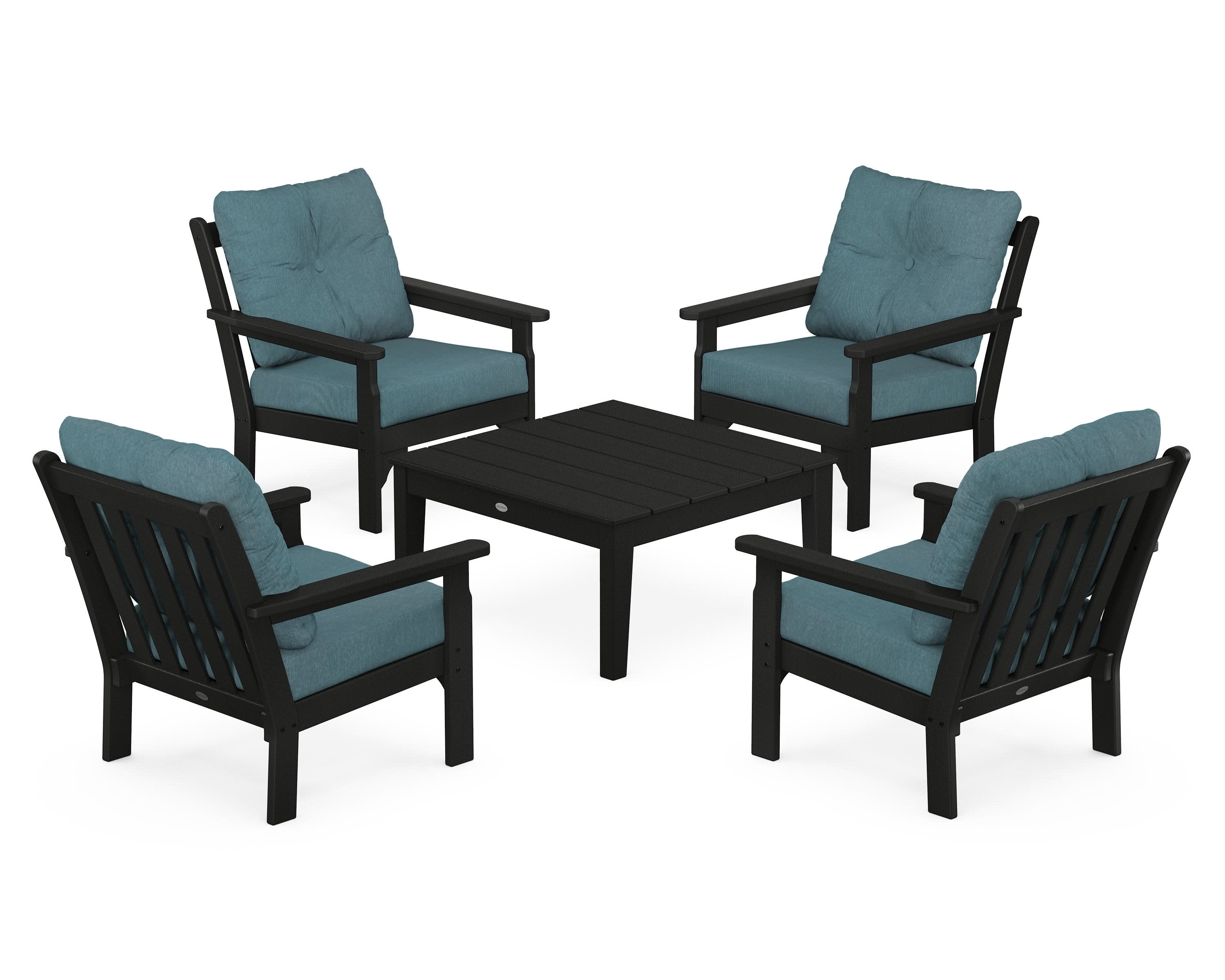 Vineyard 5-Piece Deep Seating Conversation Set in Black / Ocean Teal