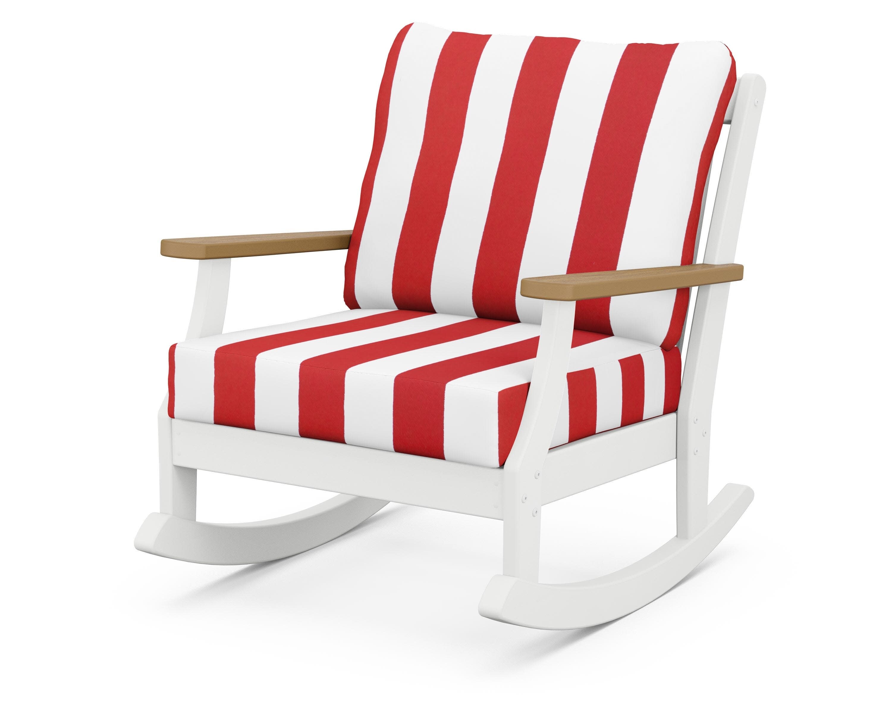 Braxton Deep Seating Rocking Chair in White / Natural / Cabana Stripe Crimson